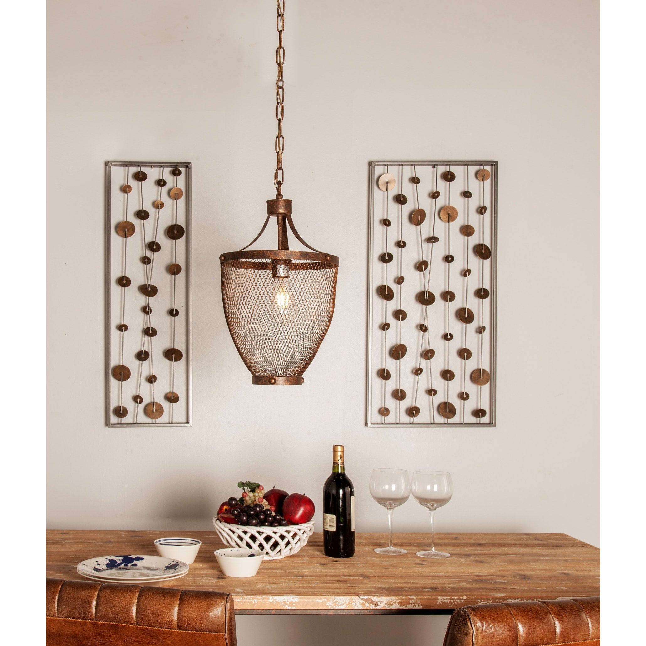 Rustic 20 X 11 Inch Bronze Iron Mesh Pendant Lighting