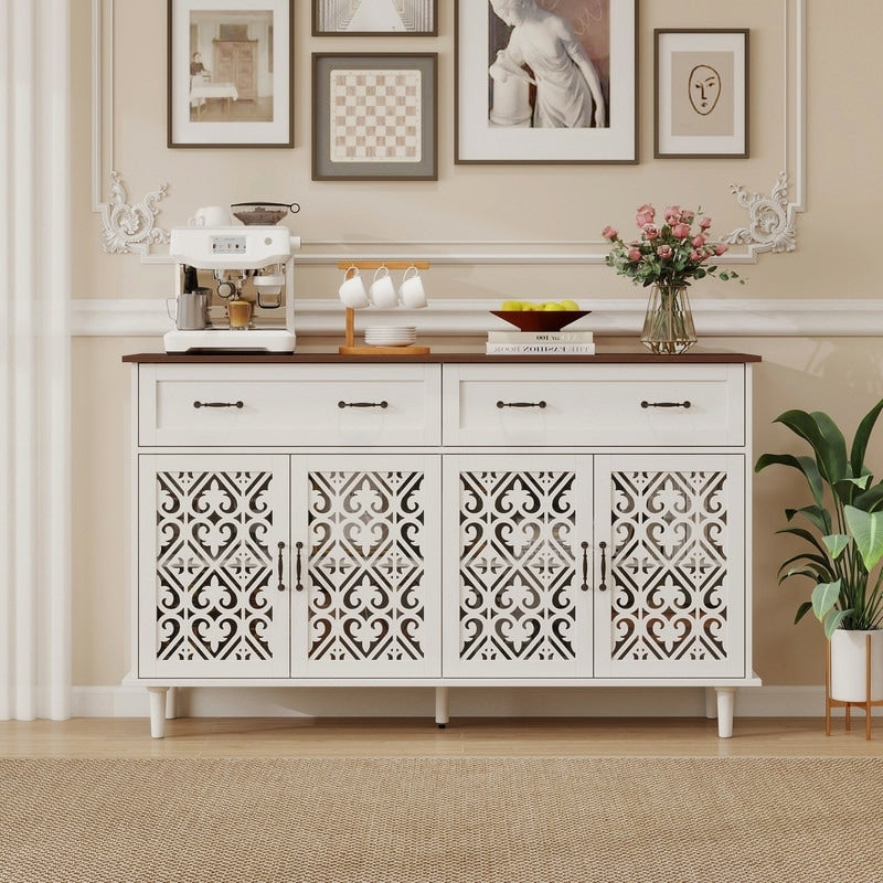 Rustic 59.06 Sideboard Buffet Cabinet With Drawers 4 Doors Storage Cabinet