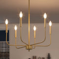 Mid Century 6 Lights Candle Chandelier Brass Gold Hanging Pendant Lighting For Kitchen Island D 24.5 H 19.2