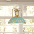 Rustic Artisanal Oxidized Teal Patina Single Metal Dome Pendant
