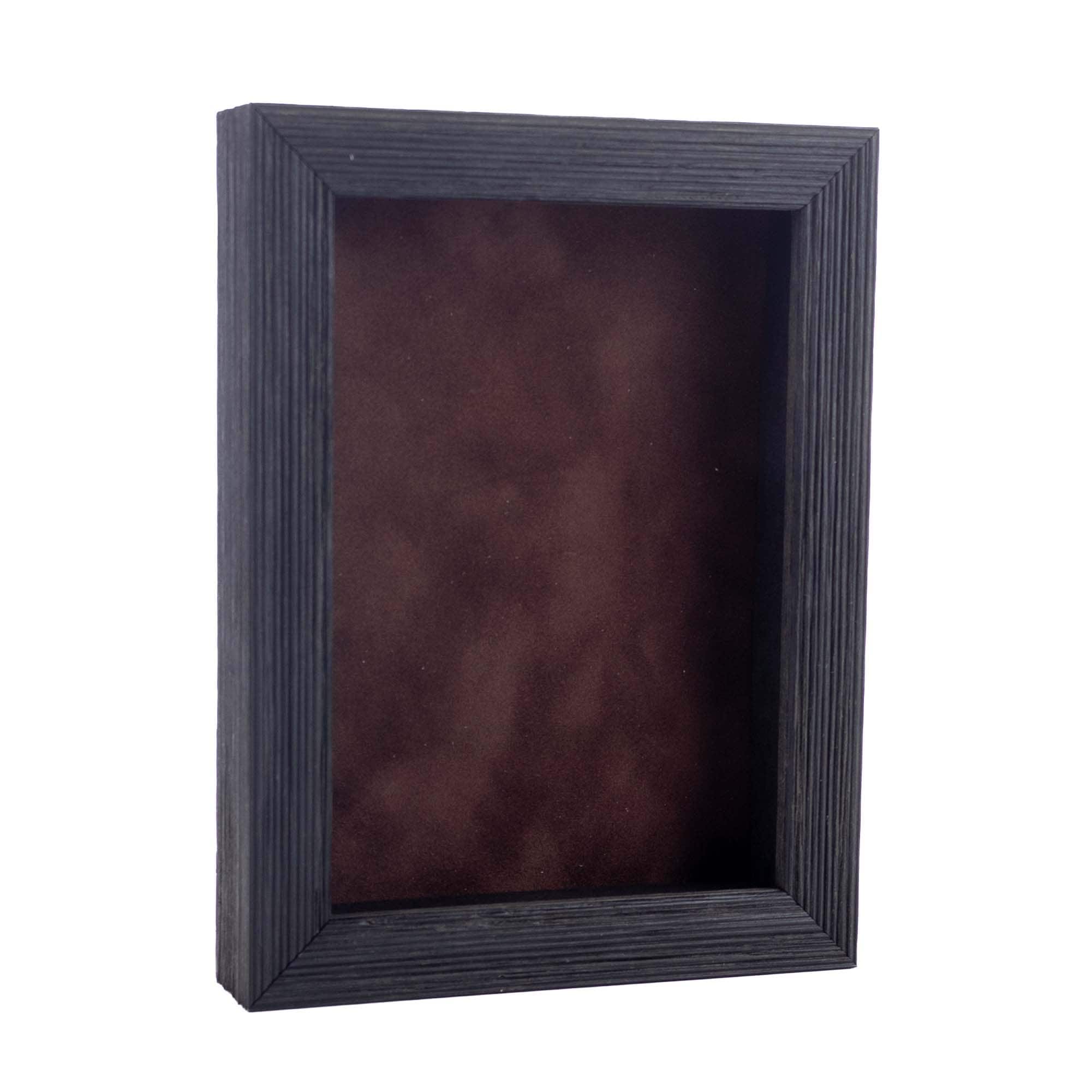 Rustic Black Wood Shadow Box Frame With Acrylic Front Brown Suede Backing 30 Sizes