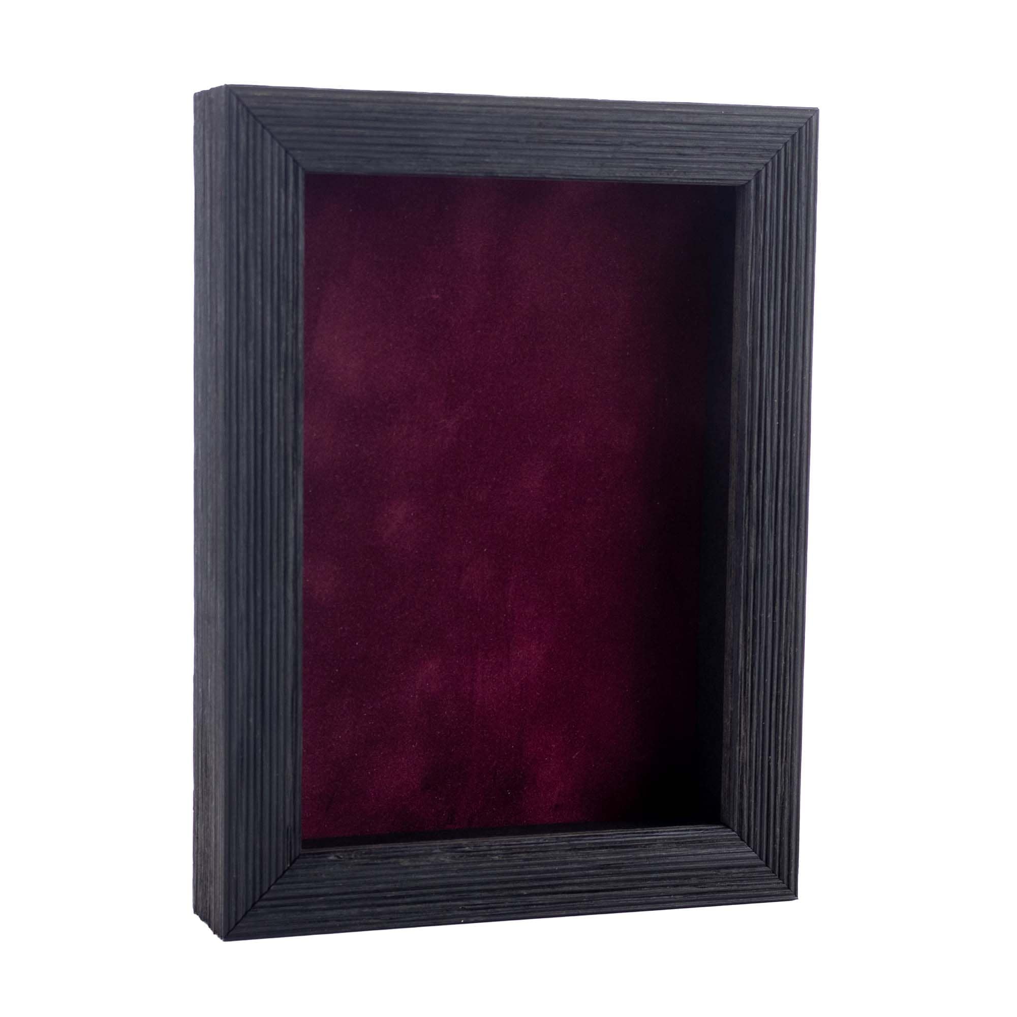 Rustic Black Wood Shadow Box Frame With Acrylic Front Dark Red Suede Backing 30 Sizes