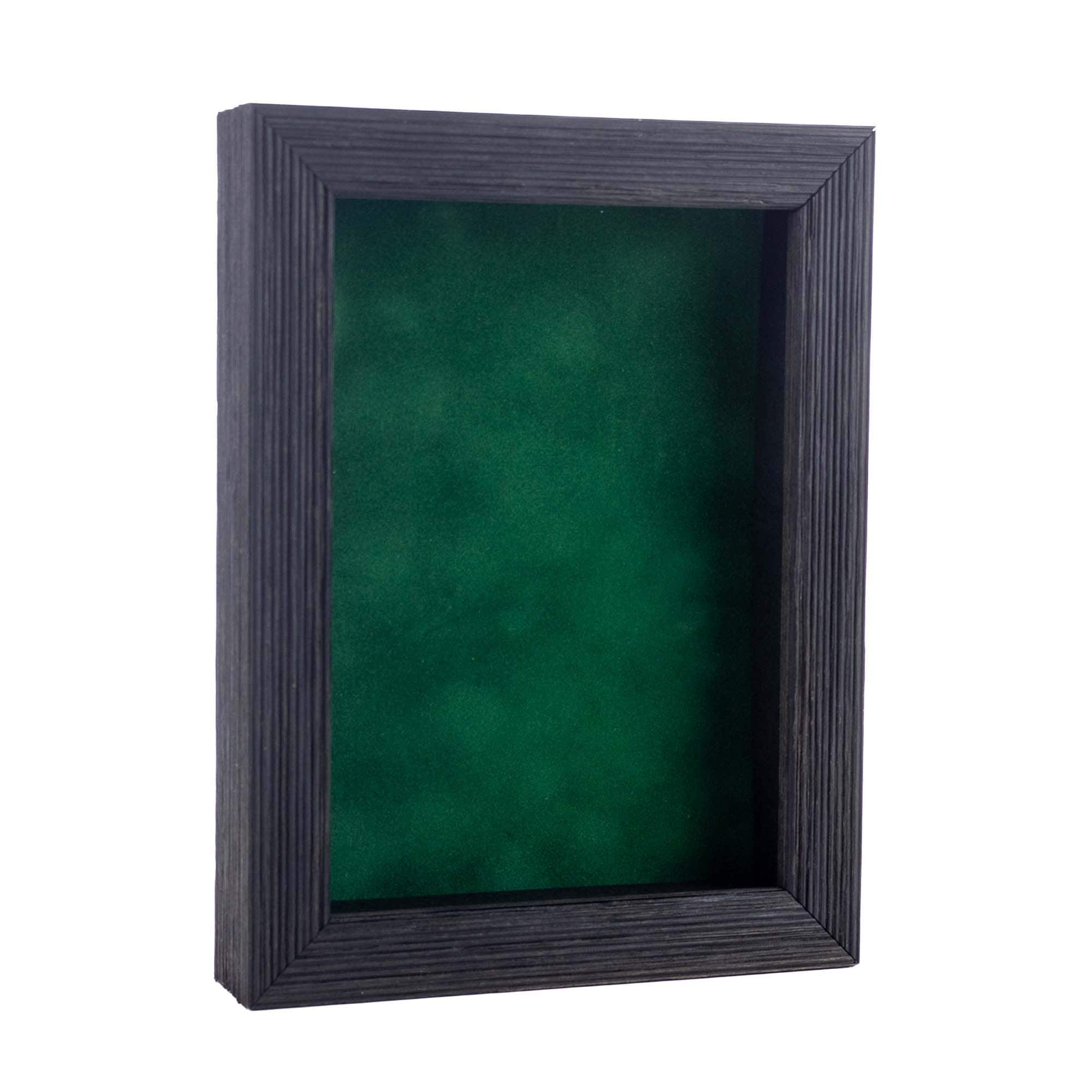 Rustic Black Wood Shadow Box Frame With Acrylic Front Forest Green Suede Backing 30 Sizes
