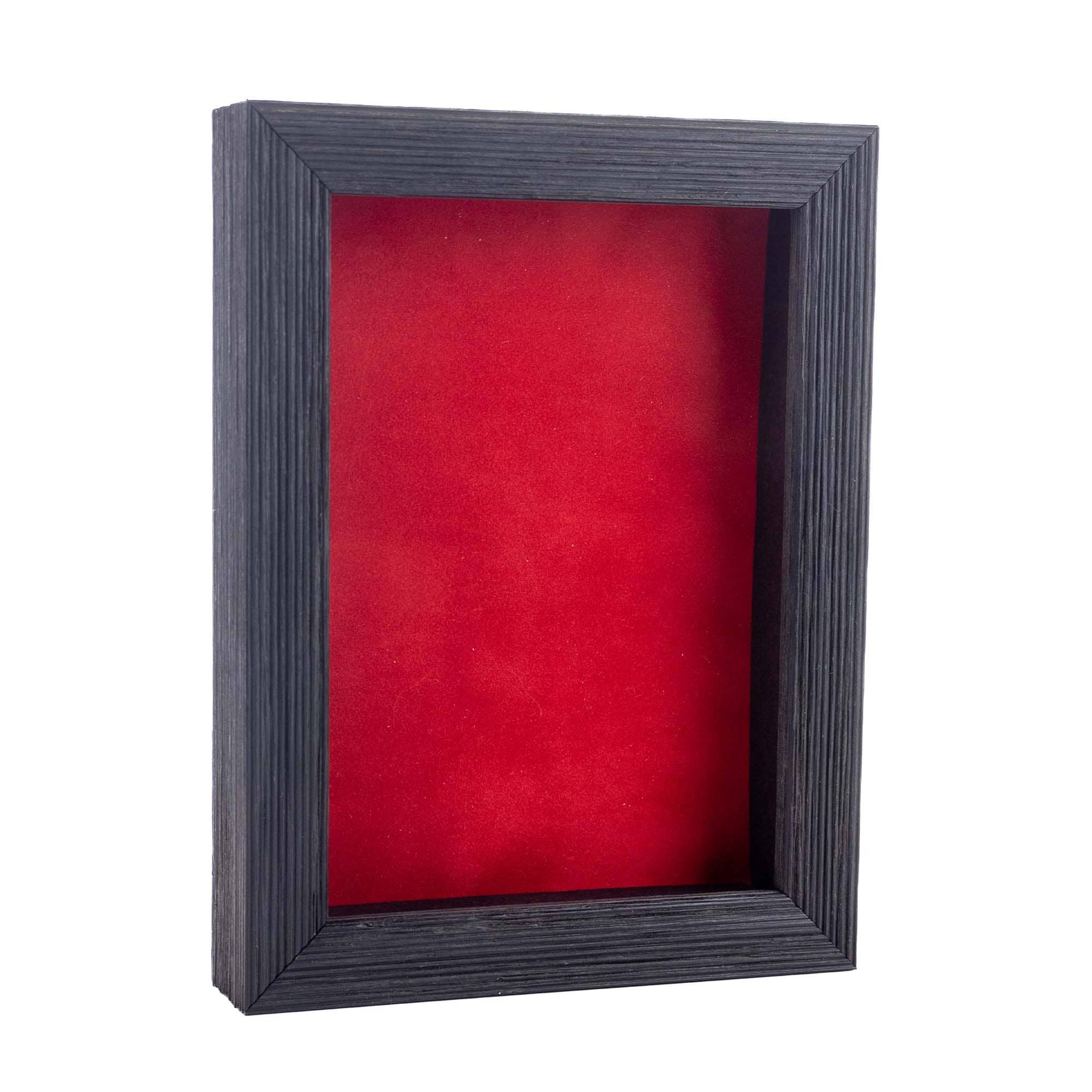 Rustic Black Wood Shadow Box Frame With Acrylic Front Red Suede Backing 30 Sizes