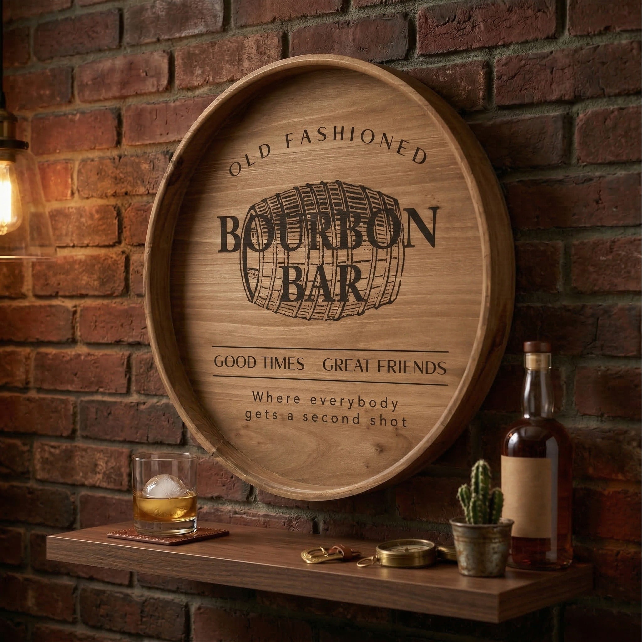 Rustic Bourbon Barrel Wall Decor Sign Framed Natural Wood Plaque For Man Cave Home Bar Kitchen Garage Office 18