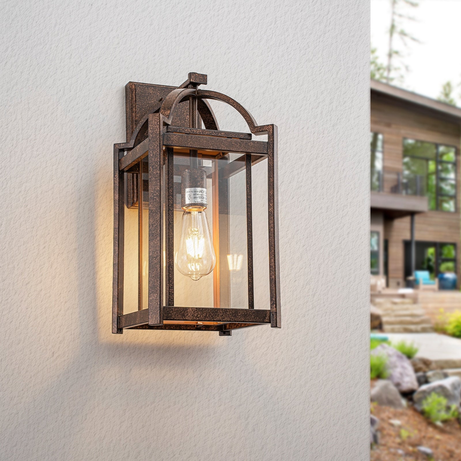 Rustic Bronze Outdoor Wall Sconce Lantern Vintage Metal House Shade W8.27 X H16.93 Inch