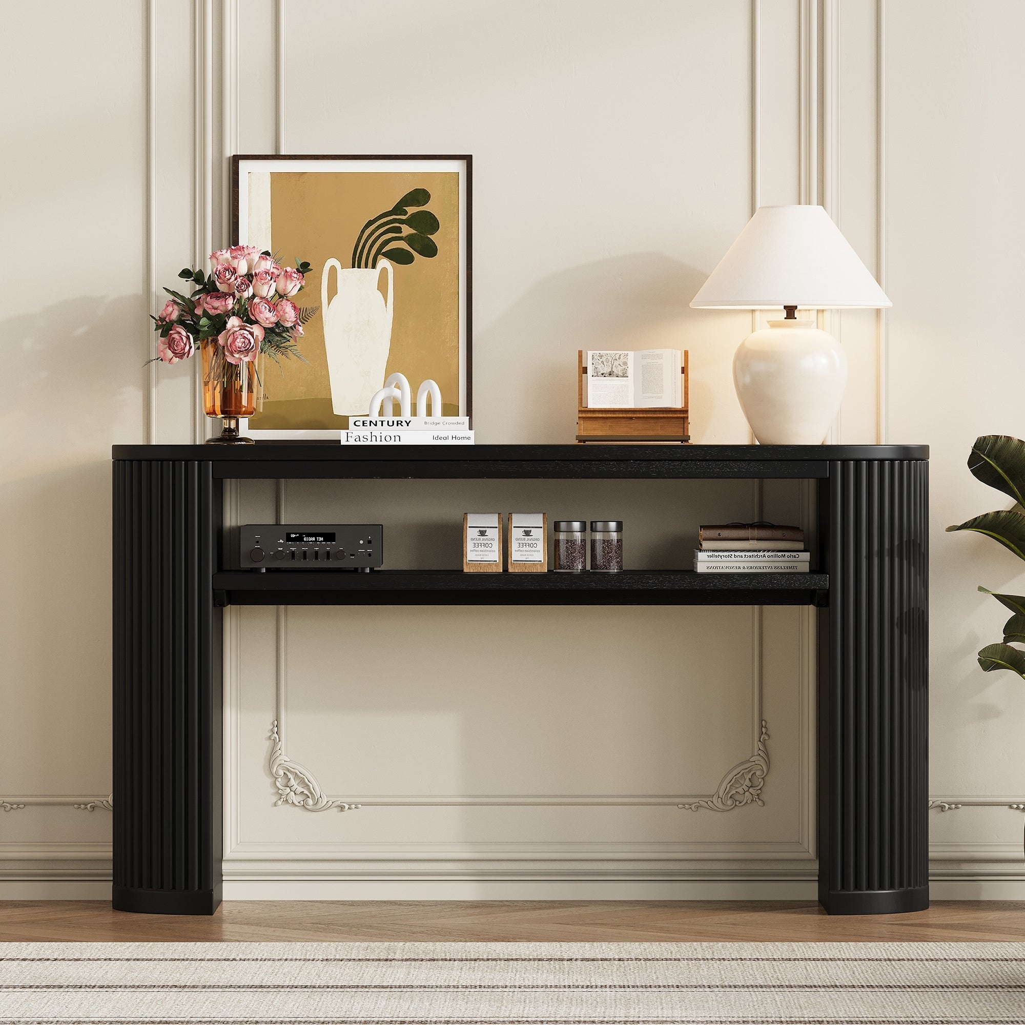 Rustic Console Table Entryway Table Sofa Table With Fluted Legs Accent Table Hallway Table With Shelf