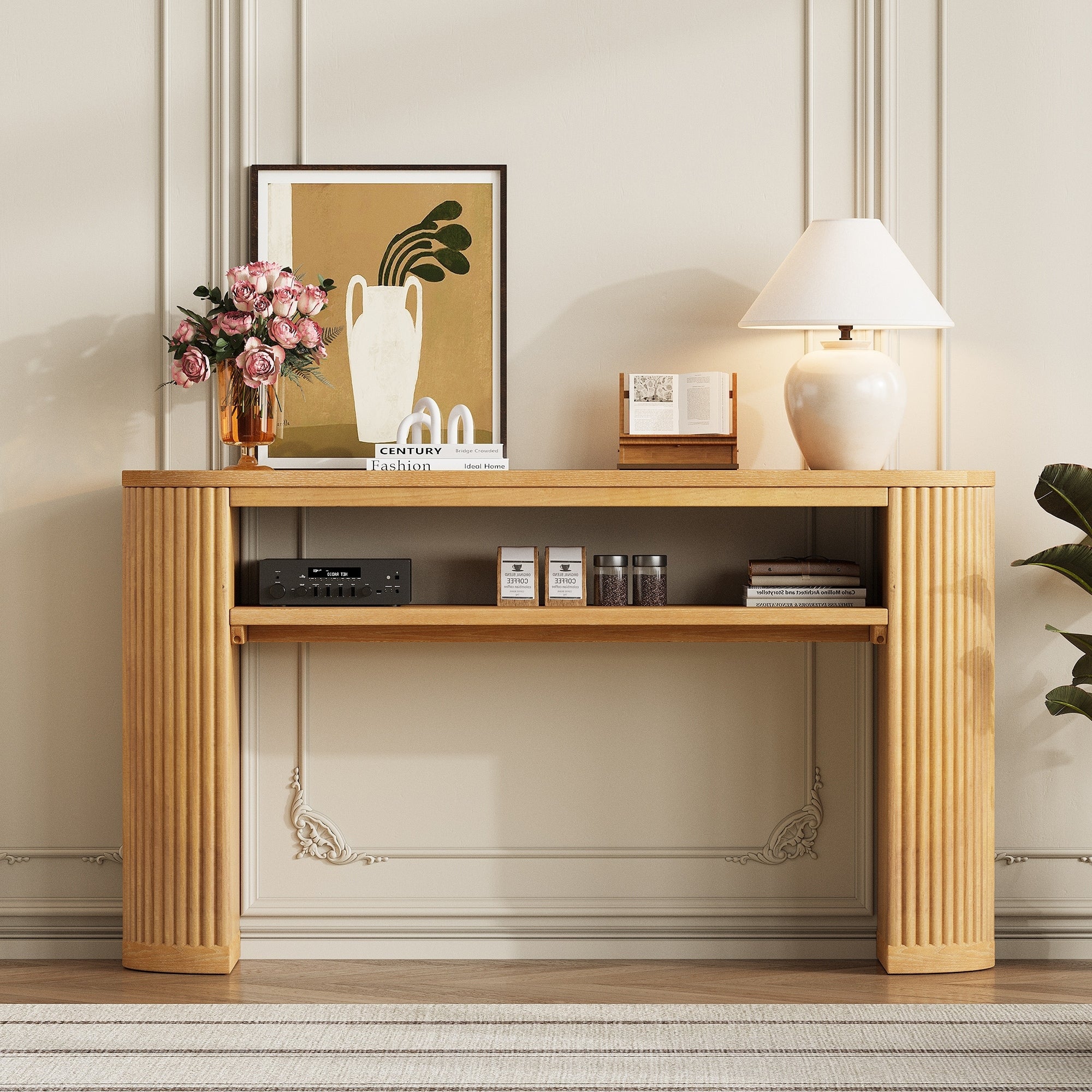 Rustic Console Table Entryway Table Sofa Table With Fluted Legs Natural Accent Table Hallway Table With Shelf