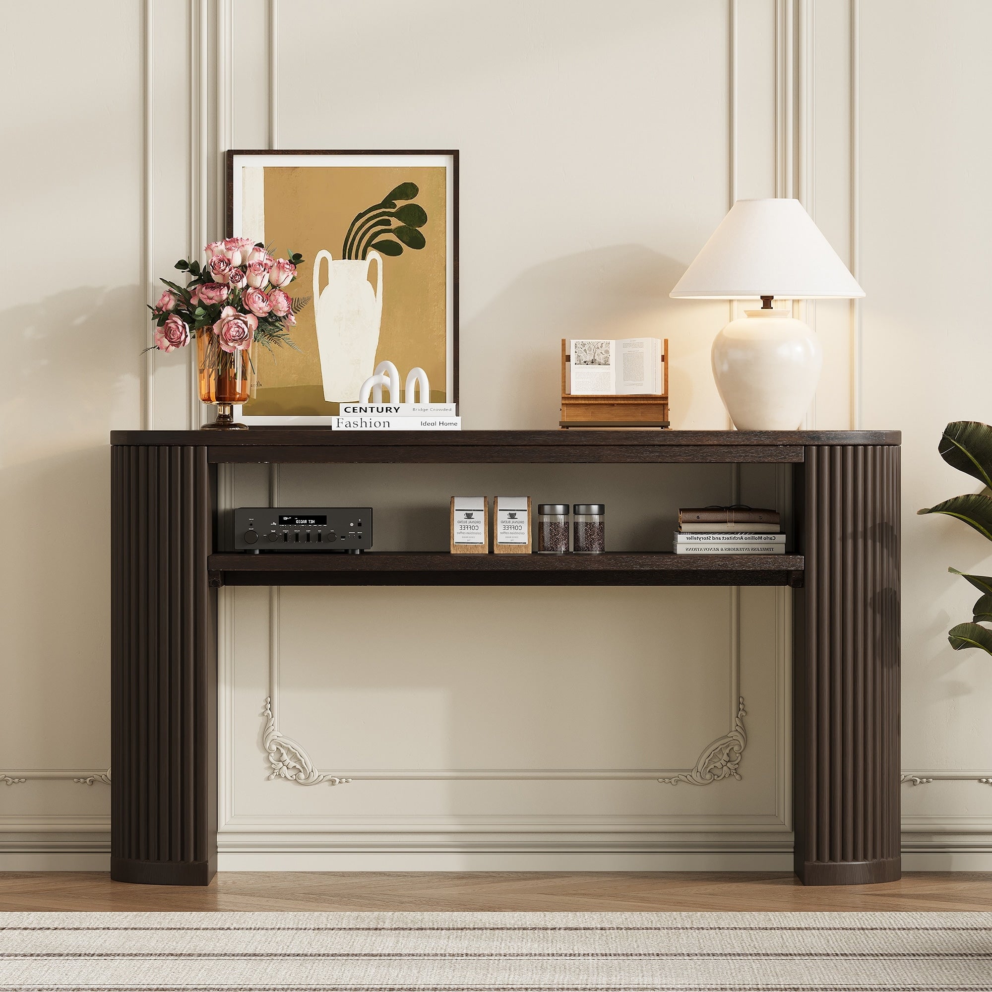 Rustic Console Table Espresso Entryway Table Sofa Table With Fluted Legs Accent Table Hallway Table With Shelf