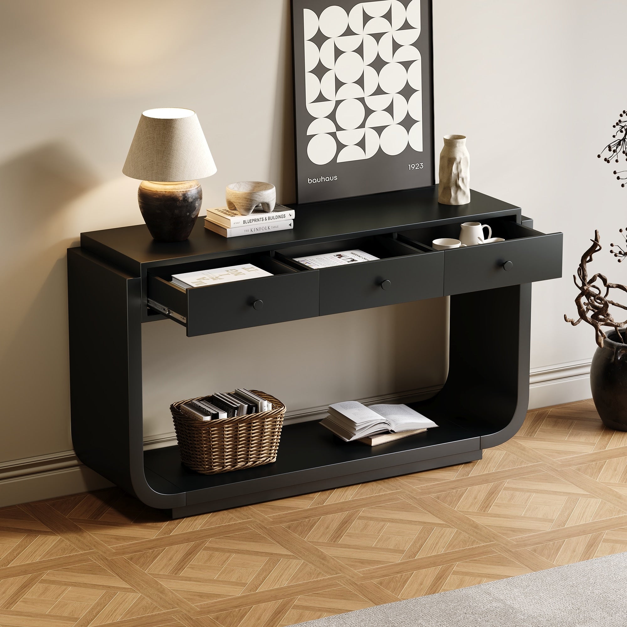 Rustic Console Table Side Table With 3 Storage Drawers Entryway Table Hallway Table With Bottom Shelf