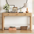 Rustic Console Table With Curved Corners 3 Concealed Drawers Sofa Table In Light Oak