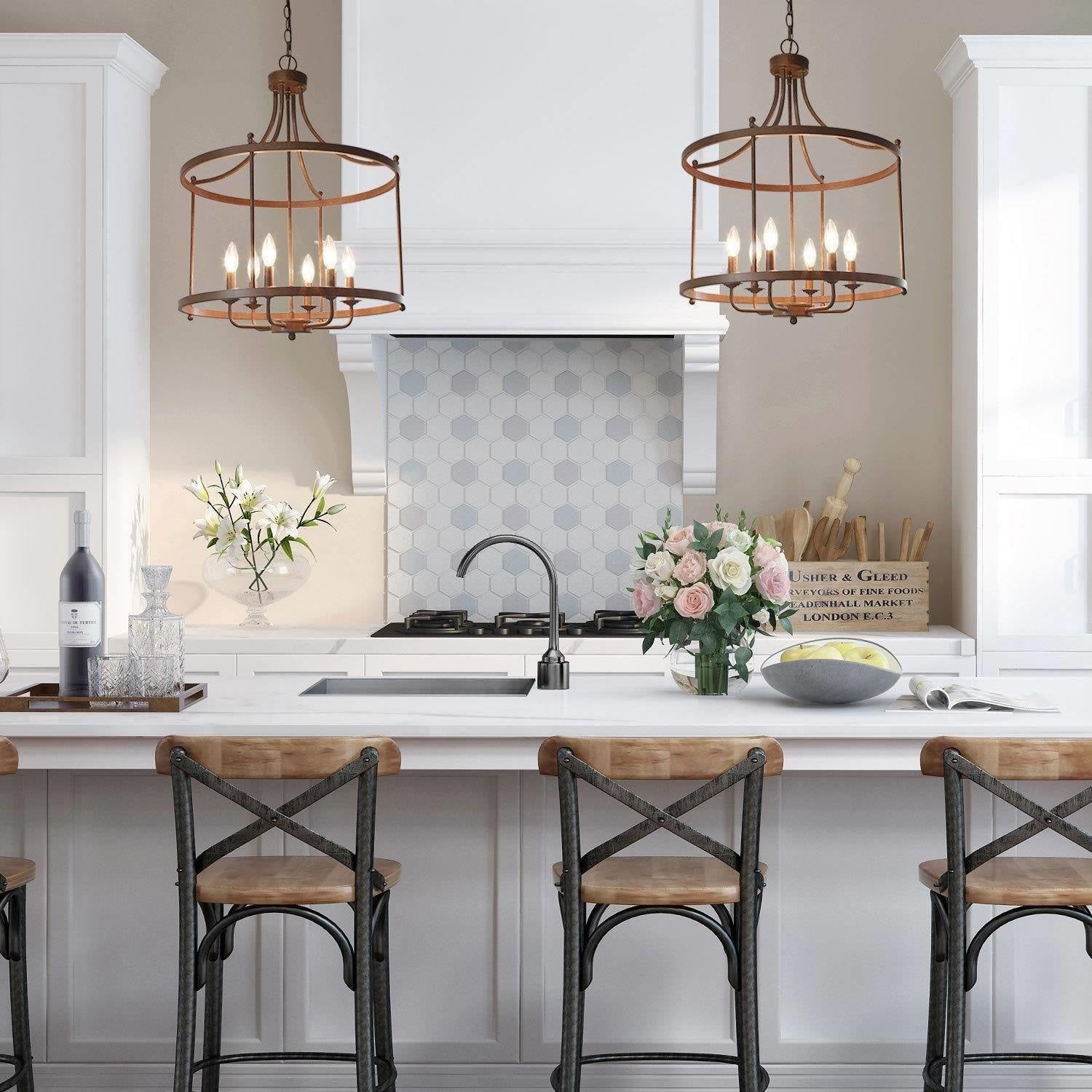 Bronze 6 Light Foyer Hanging Lantern Chandelier