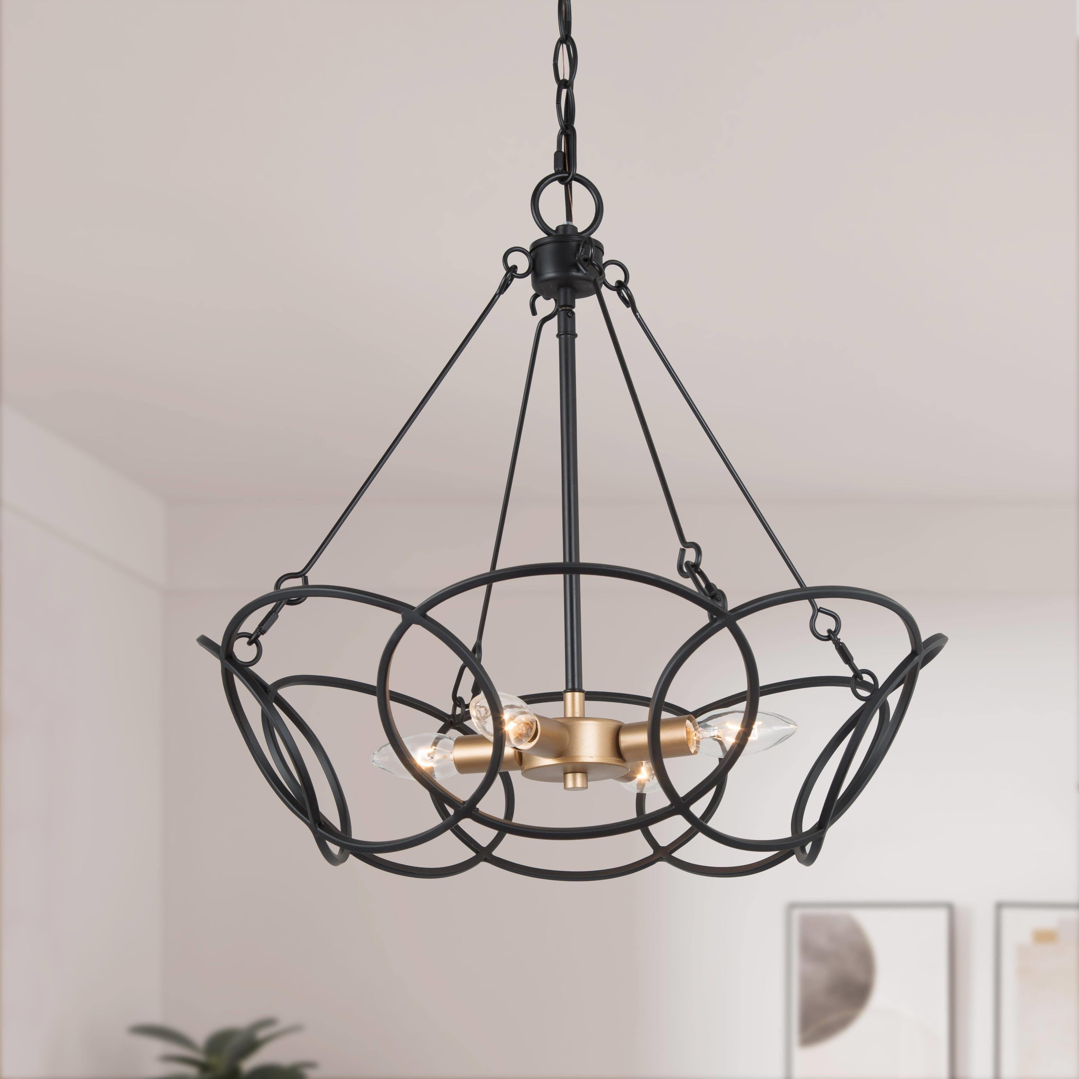 Modern Rustic 4 Lights Gold Champagne Candle Chandelier Pendant For Kitchen Island D 19.5 H19.7