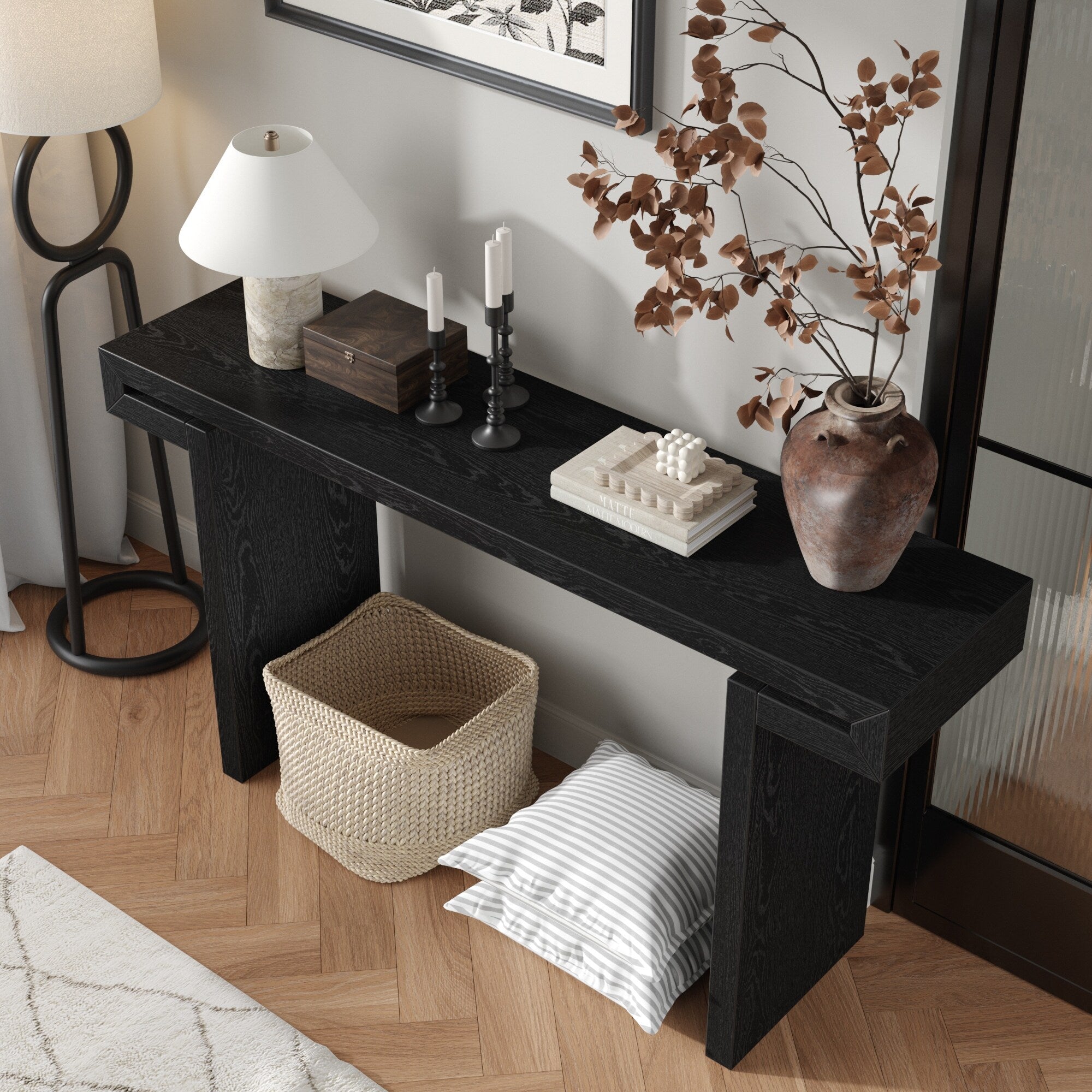 Rustic Farmhouse Console Table Distressed Wood Finish Entryway Sofa Side Table For Living Room Hallway