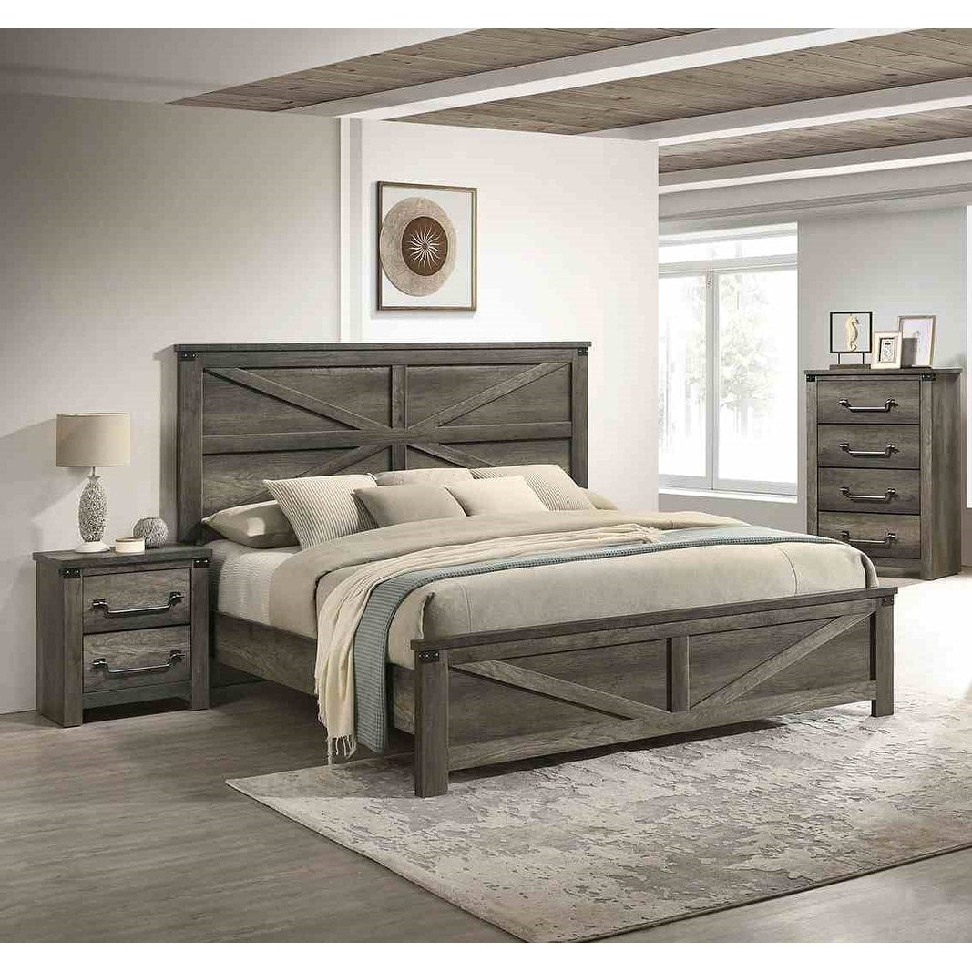 Rustic Farmhouse Gray Finish 3Pc Bedroom Furniture Set