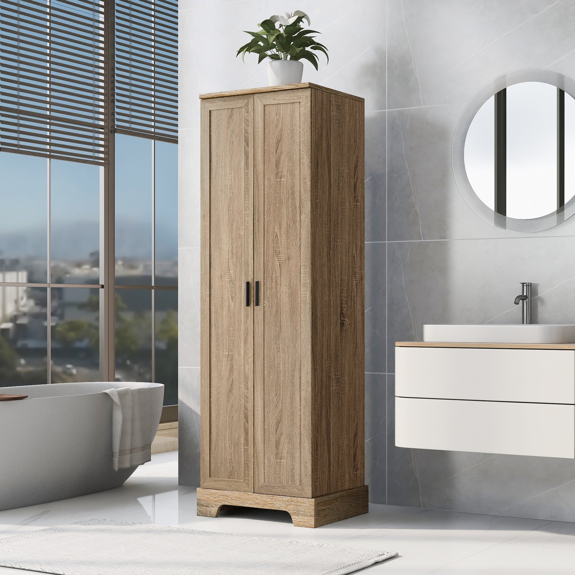 Rustic Floor Cabinet Storage Cabinet With 2 Doors Brown Medicine Cabinet Bathroom Cabinet With Adjustable Shelf