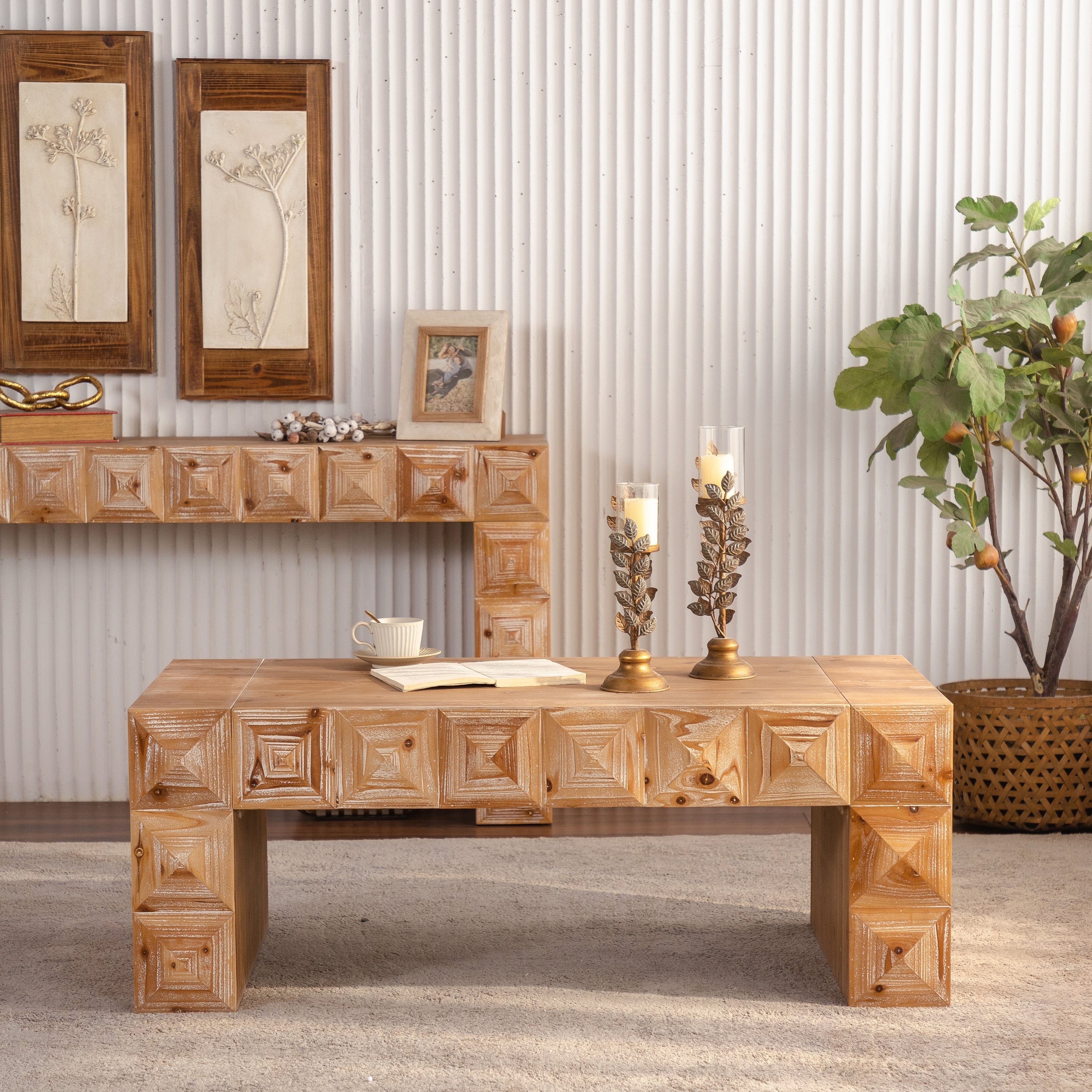 Rustic Geometric Coffee Table Center Table Sofa Table For Living Room Side Table Tea Table End Table