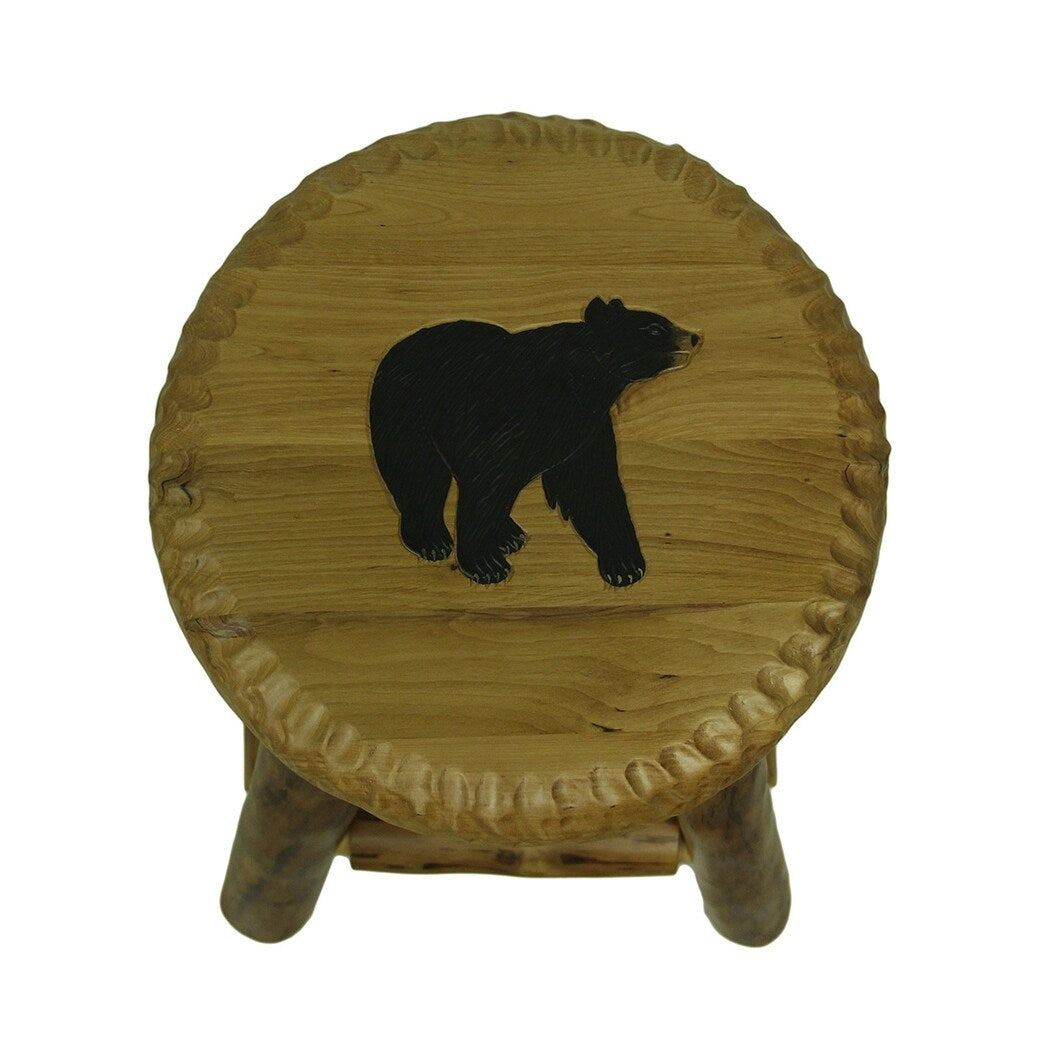 Rustic Handcrafted Wooden Carved Bear Bar Stool 30 In. Brown