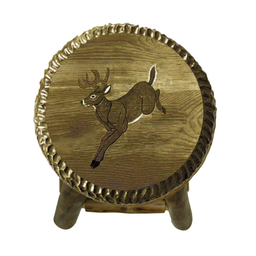 Rustic Handcrafted Wooden Carved Deer Bar Stool 24 In. Brown