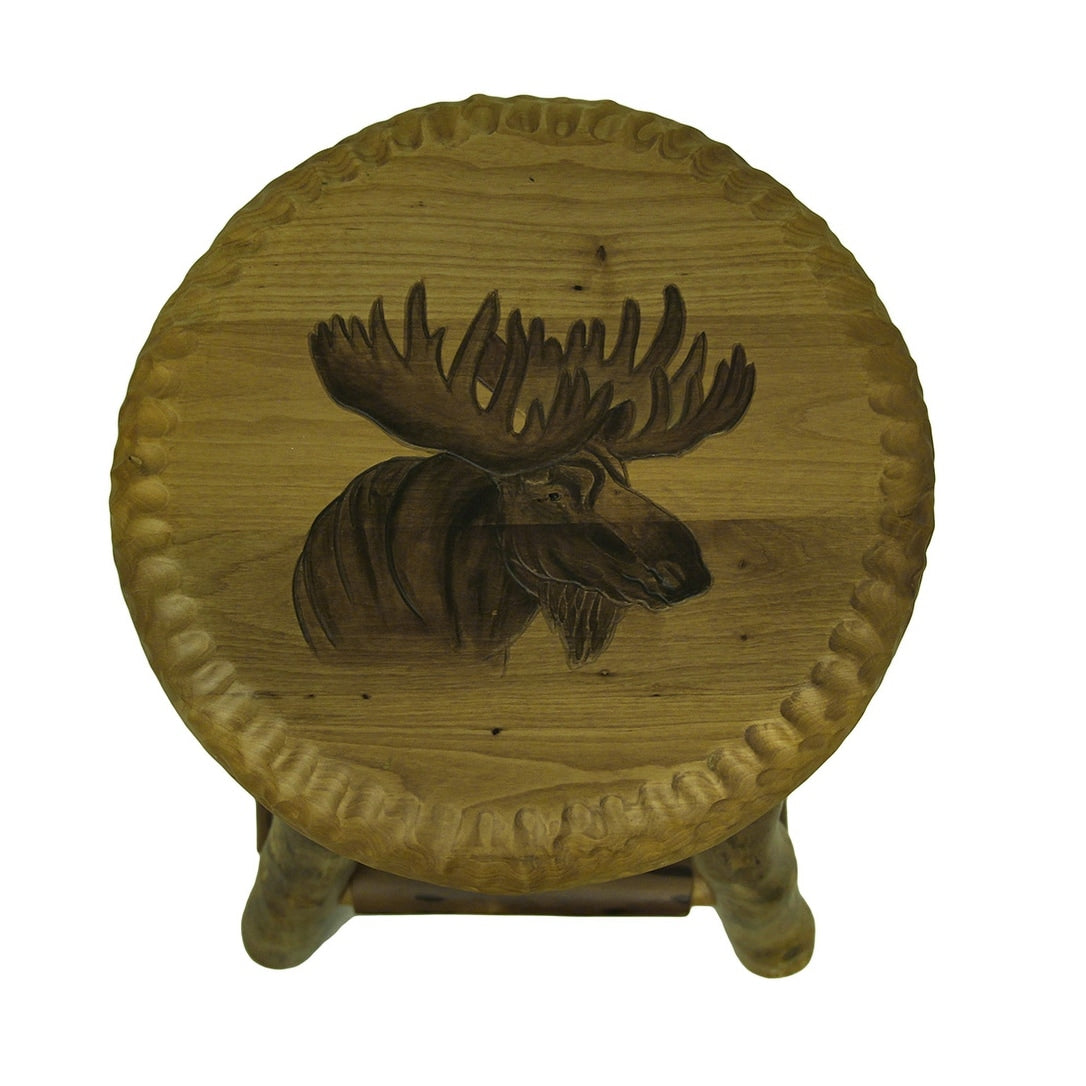 Rustic Handcrafted Wooden Carved Moose Bar Stool 24 In. Brown