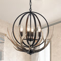 Rustic Hanging Lamp 4 Light Black Metal Sphere Pendant With Faux Deer Horns
