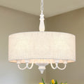 Rustic Industrial Ceiling Pendant Light With Linen Drum Shade 5 Light Chandelier For Kitchen Island