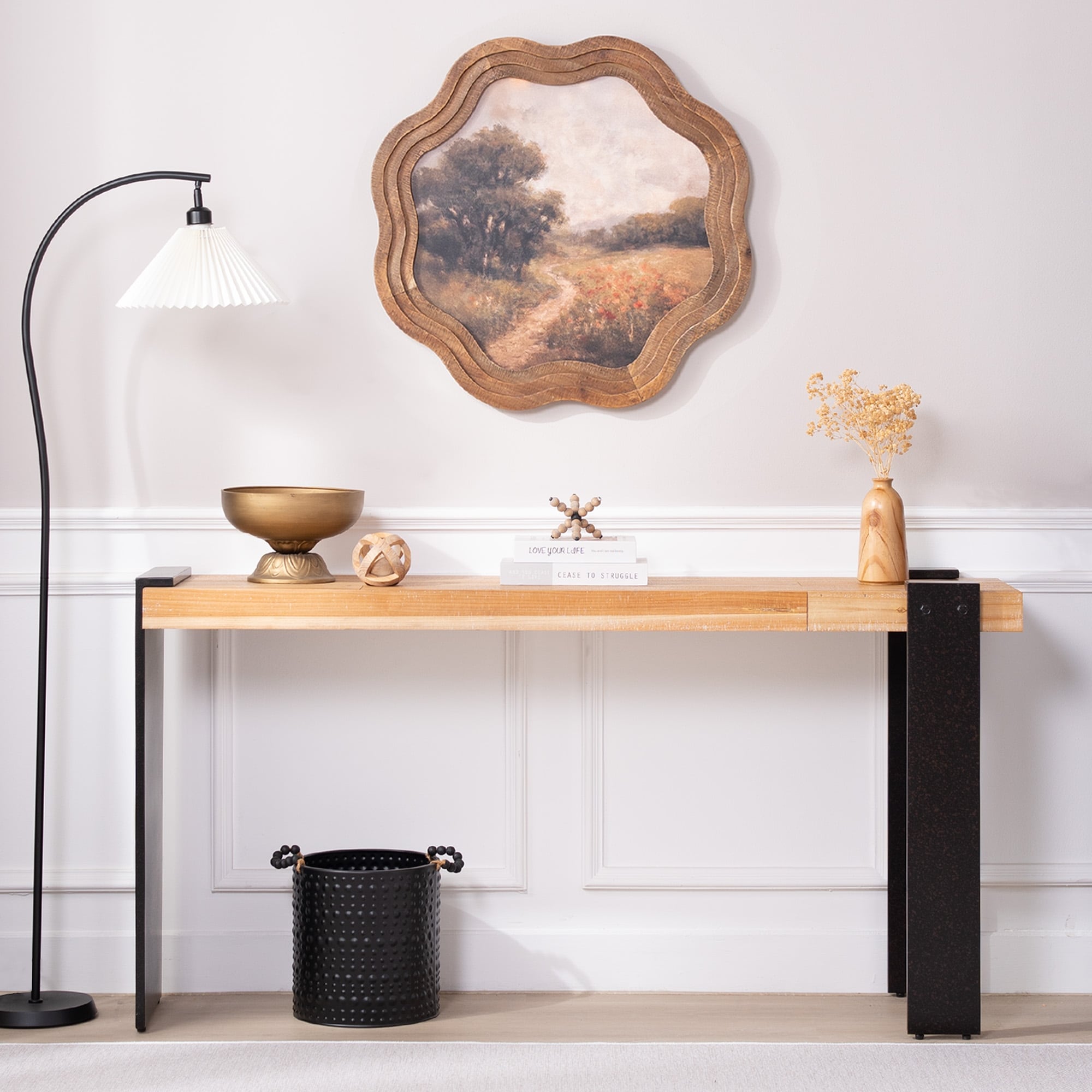 Rustic Industrial Console Table 60 Entryway Table With Engineered Wood Top Distressed Faux Rust Metal Legs