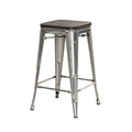 Rustic Metal Bar Stools With Wooden Tops 26In Set Of 4