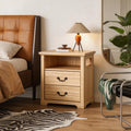 Rustic Natural Nightstands With Open Shelf And 2 Drawers
