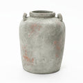 Rustic Old World Gray Brown 13.4 Tall Round Terracotta Vase With Handles