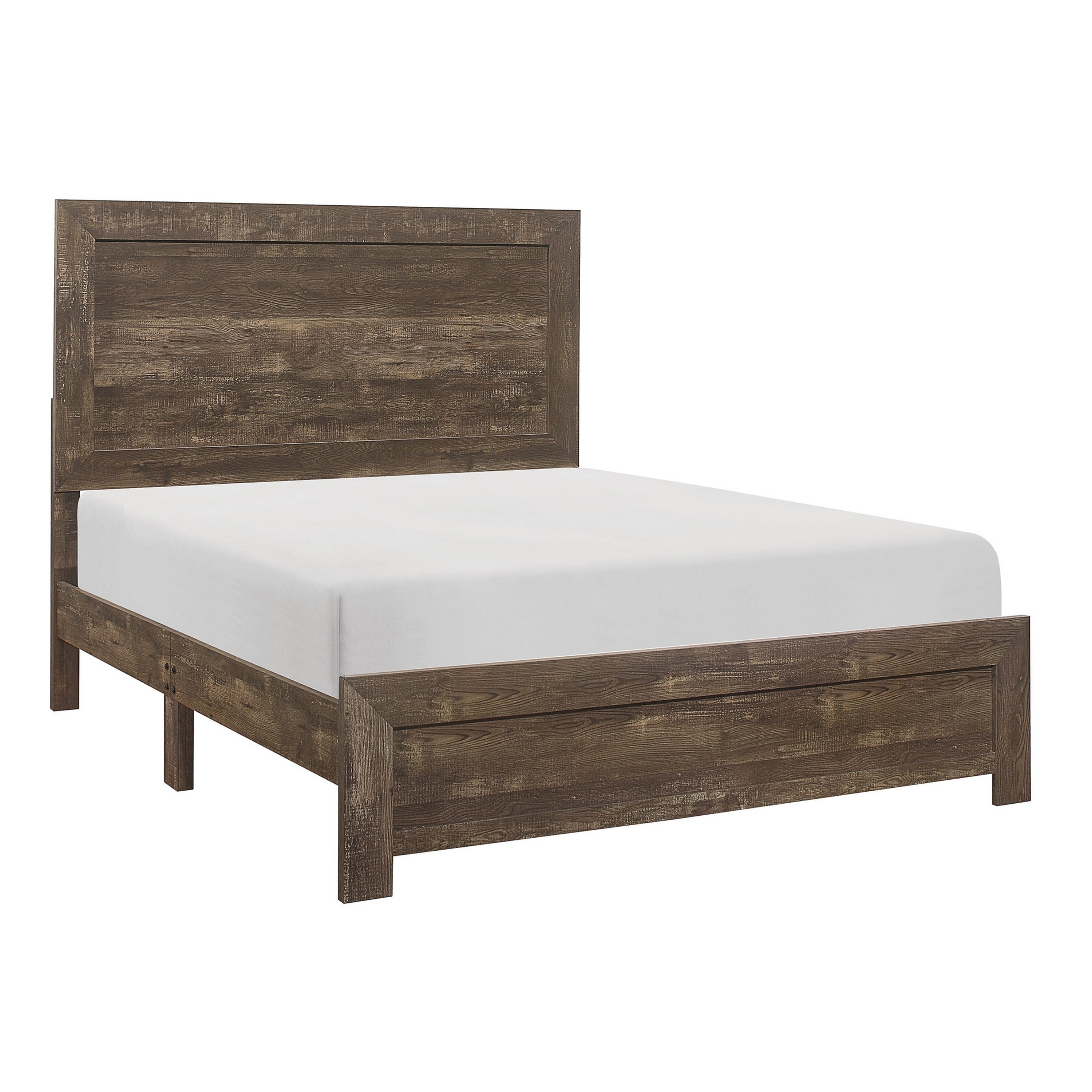 Rustic Panel Design Wooden Queen Size Bed With Block Legs Support Brown