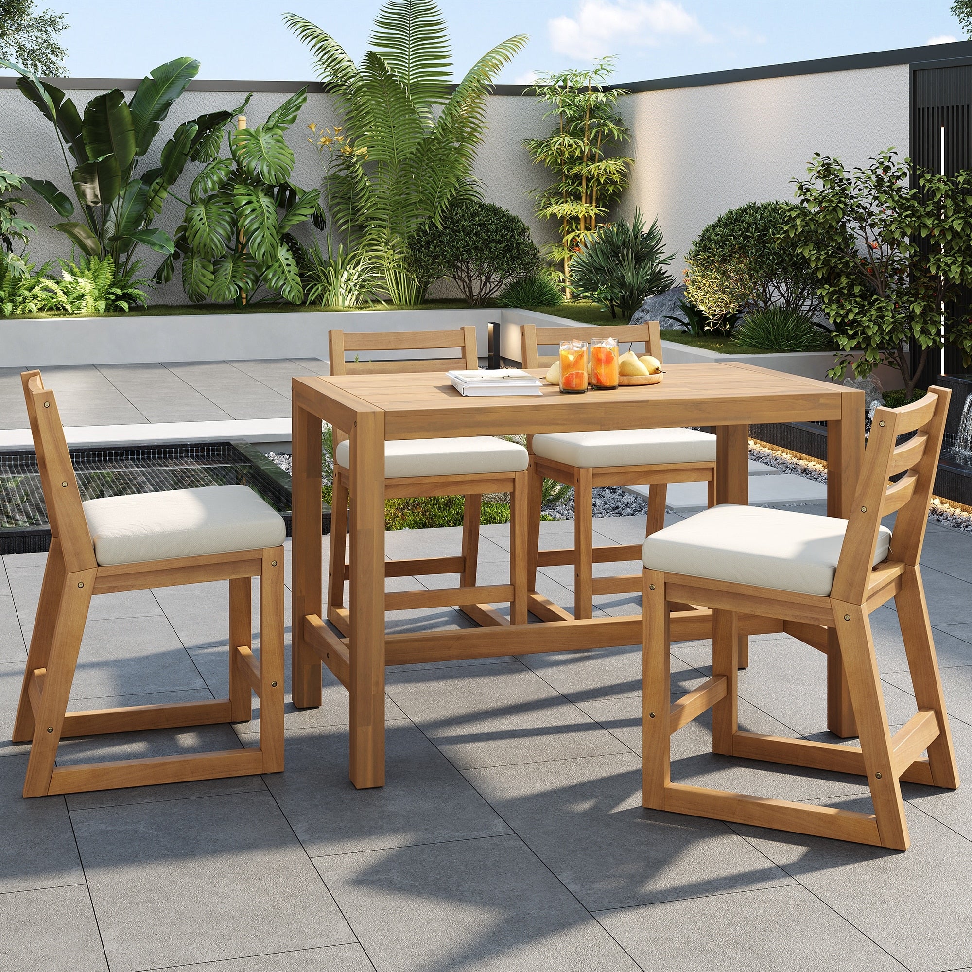 Rustic Patio Bar Set 5 Piece Outdoor Furniture With Ergonomic Chairs And Solid Wood Tabletop