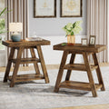 Rustic Side Table Set Of 2 Wooden End Table With Trapezoid Legs