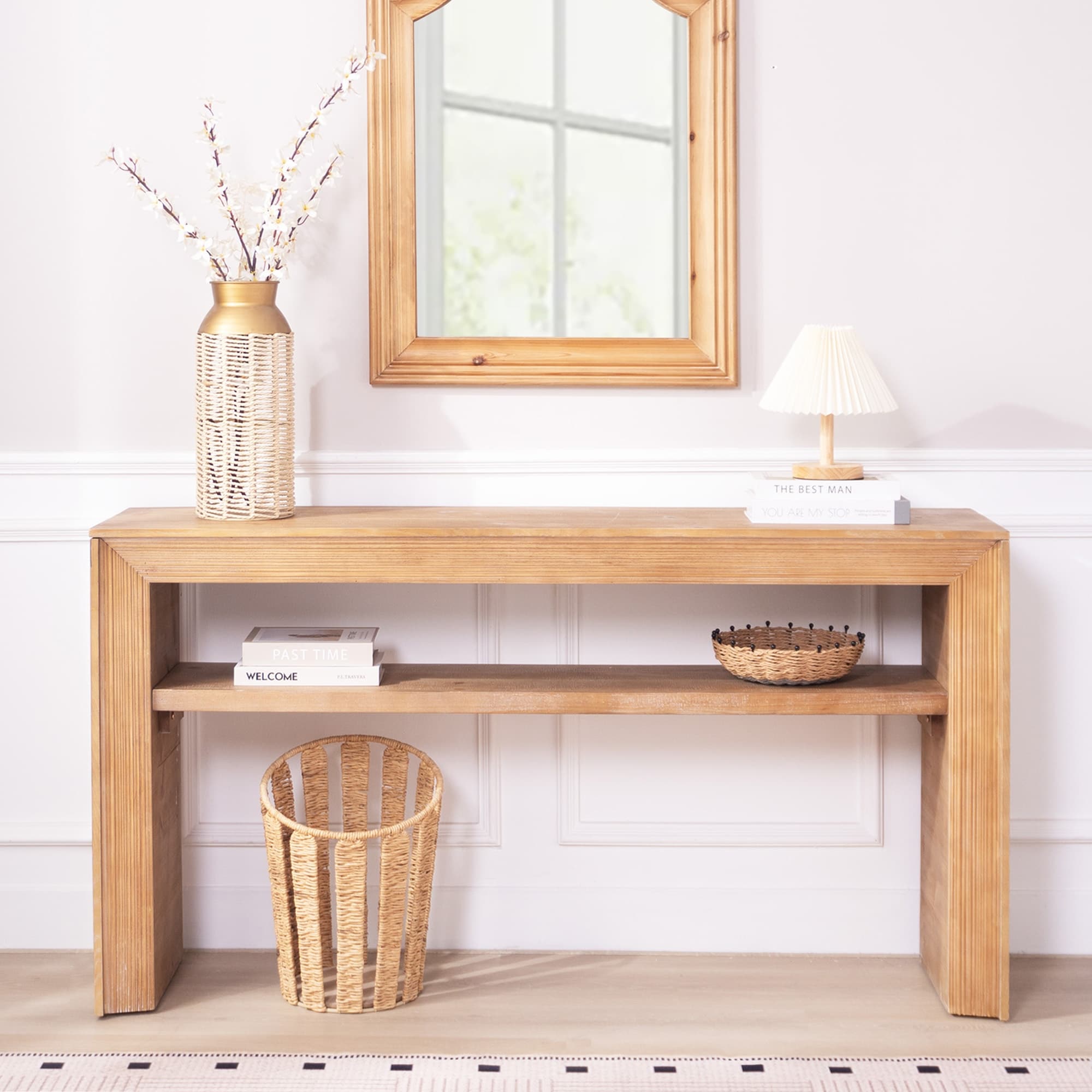 Rustic Solid Wood Console Table With Storage Shelf