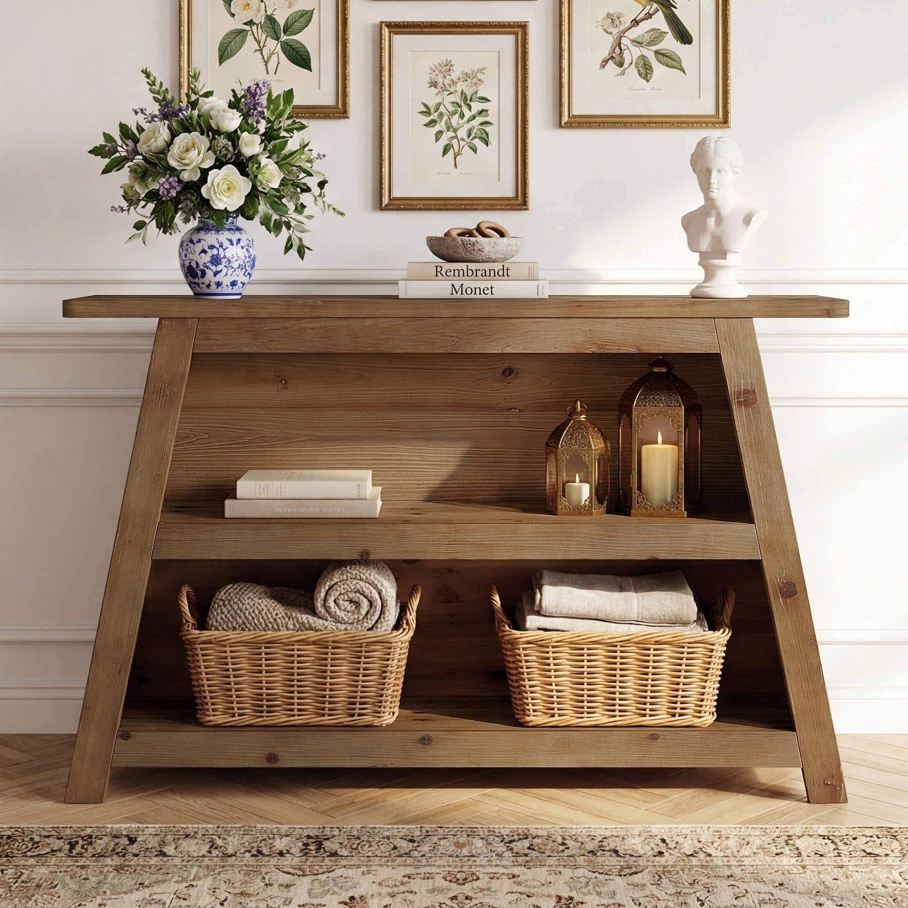 Rustic Solid Wood Console Table Entryway Table With Storage Shelves Sofa Table For Hallway Living Room Foyer Entrance