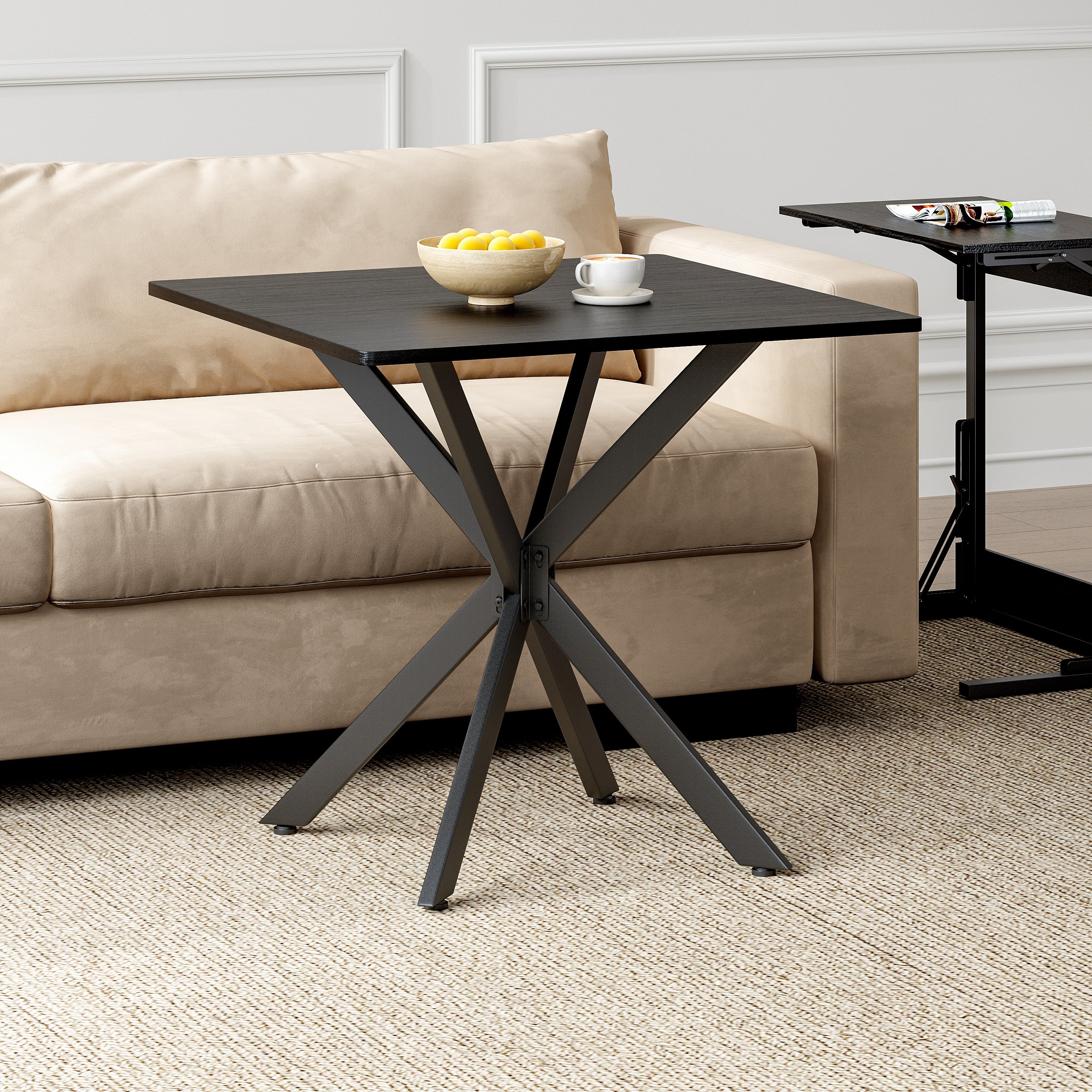 Rustic Square Side Table X Frame Metal Legs With Wood Grain Tabletop Industrial Accent End Table 31.5 X 31.5 X 29.5