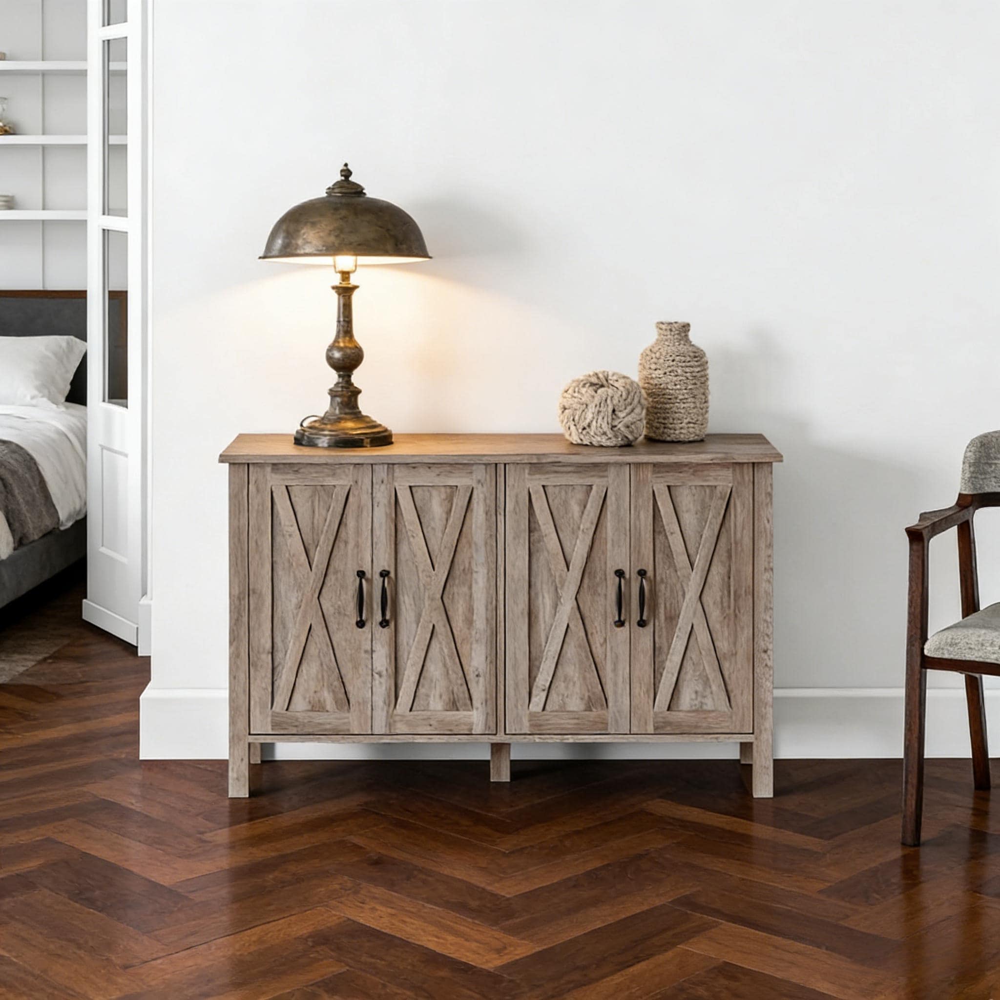 Rustic Storage Cabinet Buffet Cabinet With Adjustable Shelves Gray Sideboard Coffee Cabinet Bar Cabinet