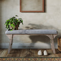 Rustic Upholstered Entryway Bench With Distressed Solid Wood Legs