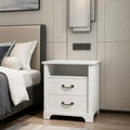 Modern White Nightstands With Open Shelf And 2 Drawers