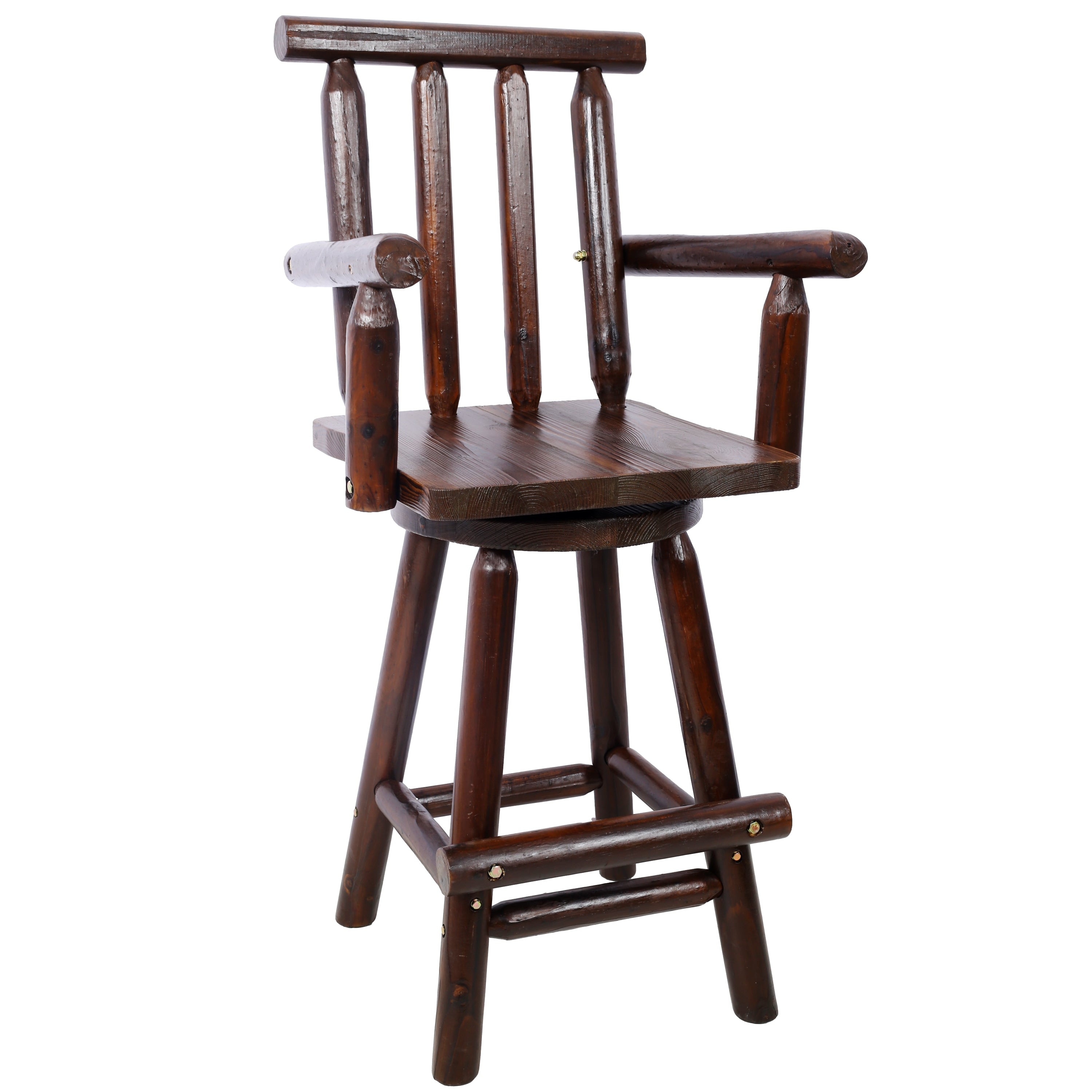 Rustic Wood Bar Stool With Swivel Function By Gdfstudio