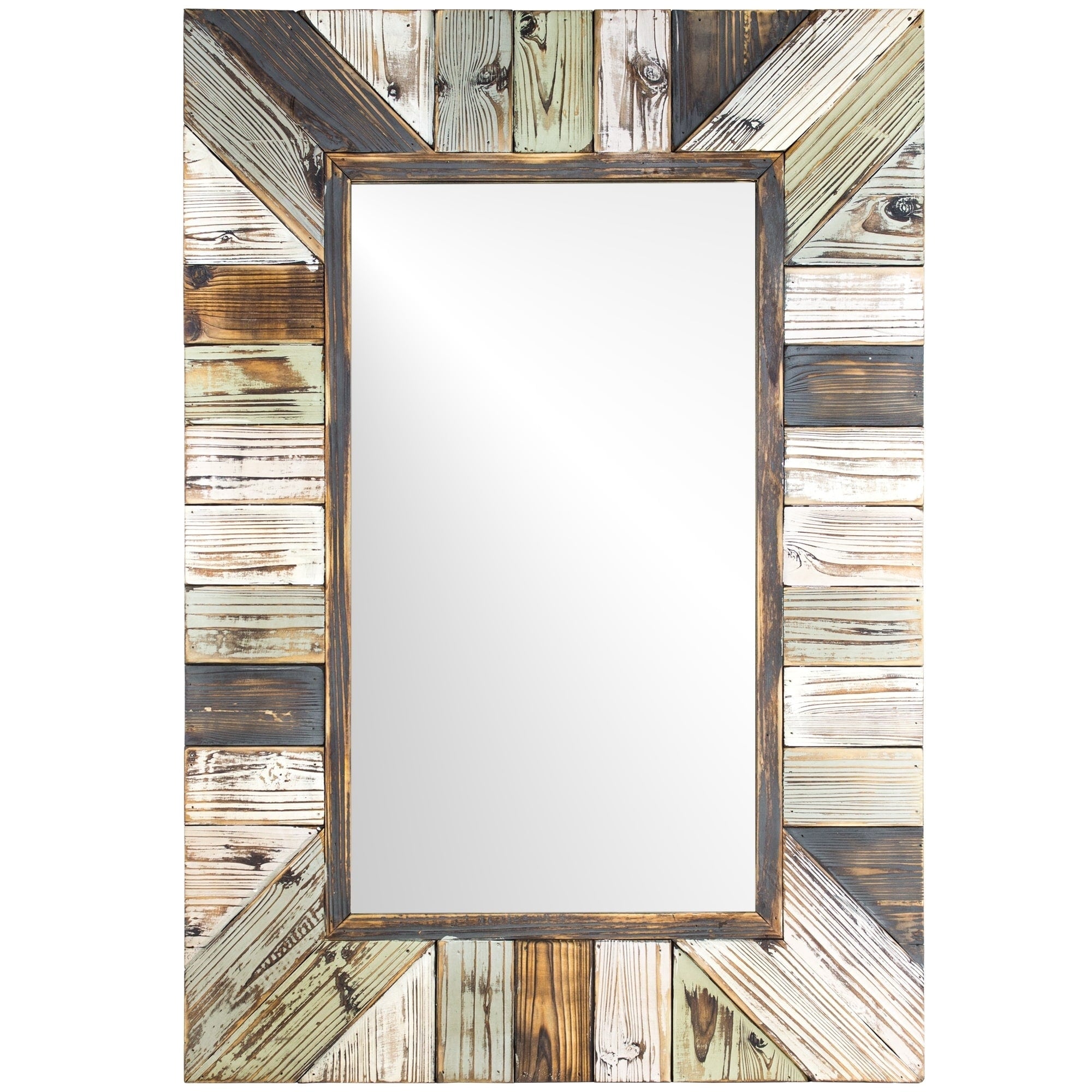 American Art Decor Rustic Wood Plank Wall Vanity Farmhouse Mirror Multi