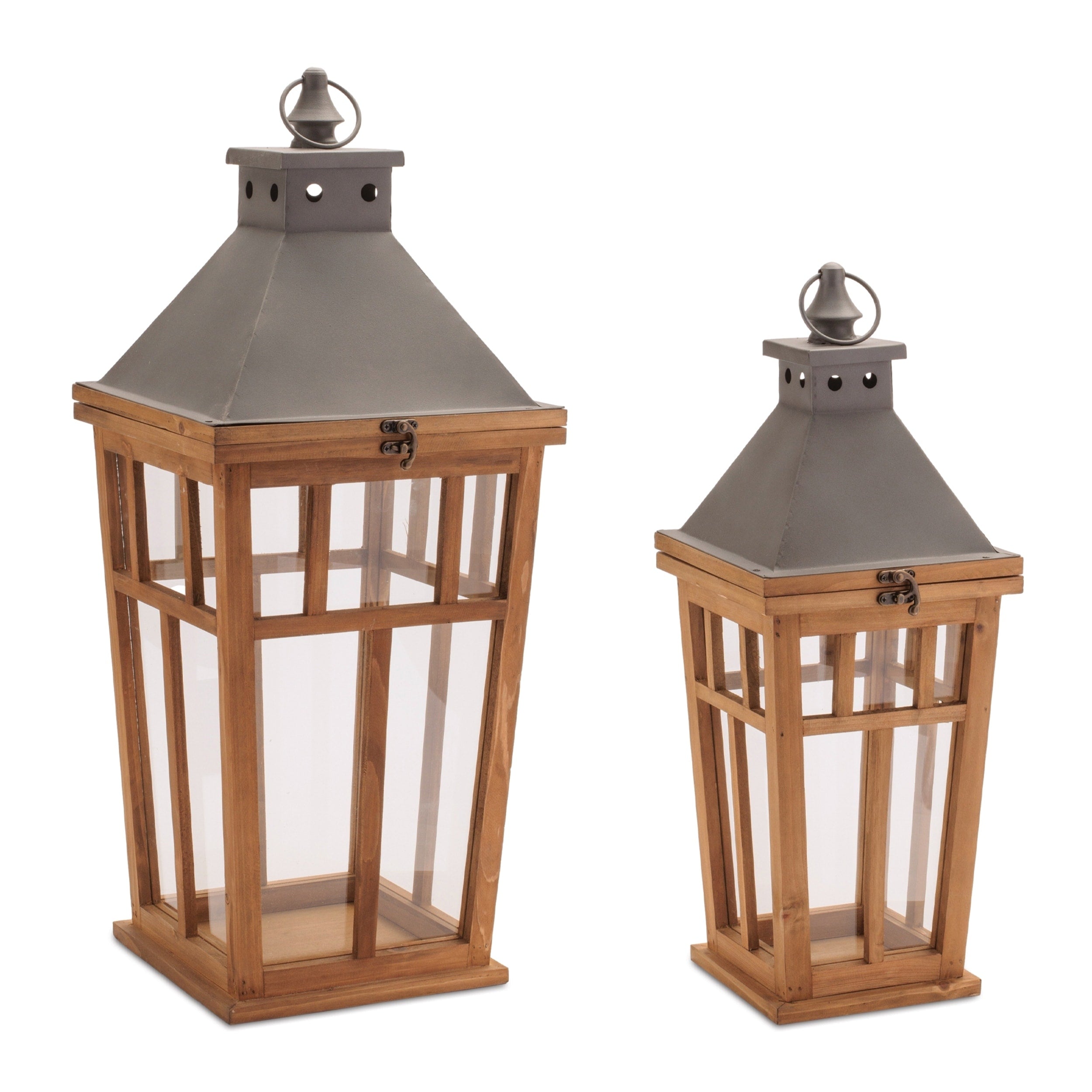 Rustic Wood And Iron Framed Lantern Set Of 2