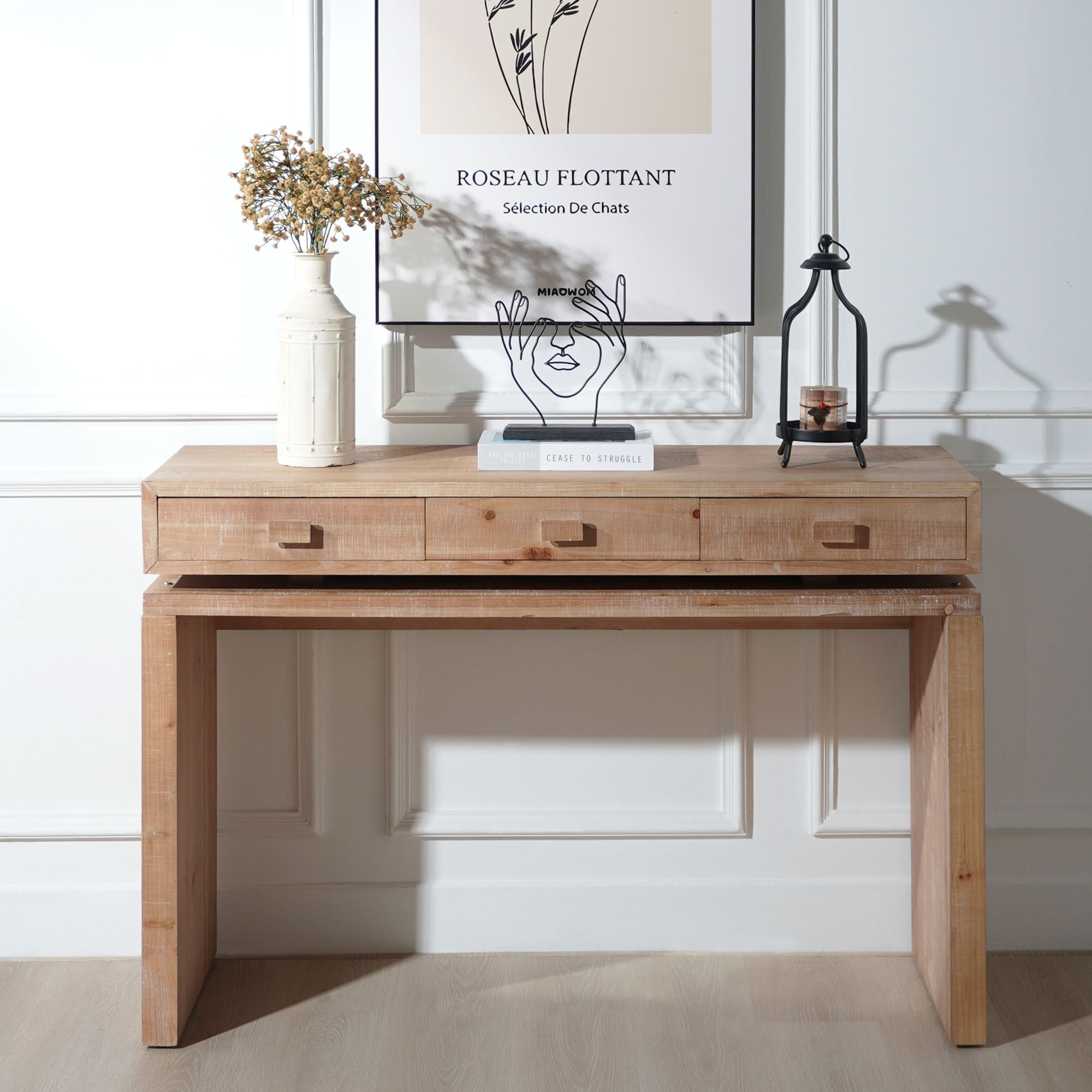 Rustic Wooden Console Table With 3 Drawers For Entryway Hallway Foyer Corridor Office