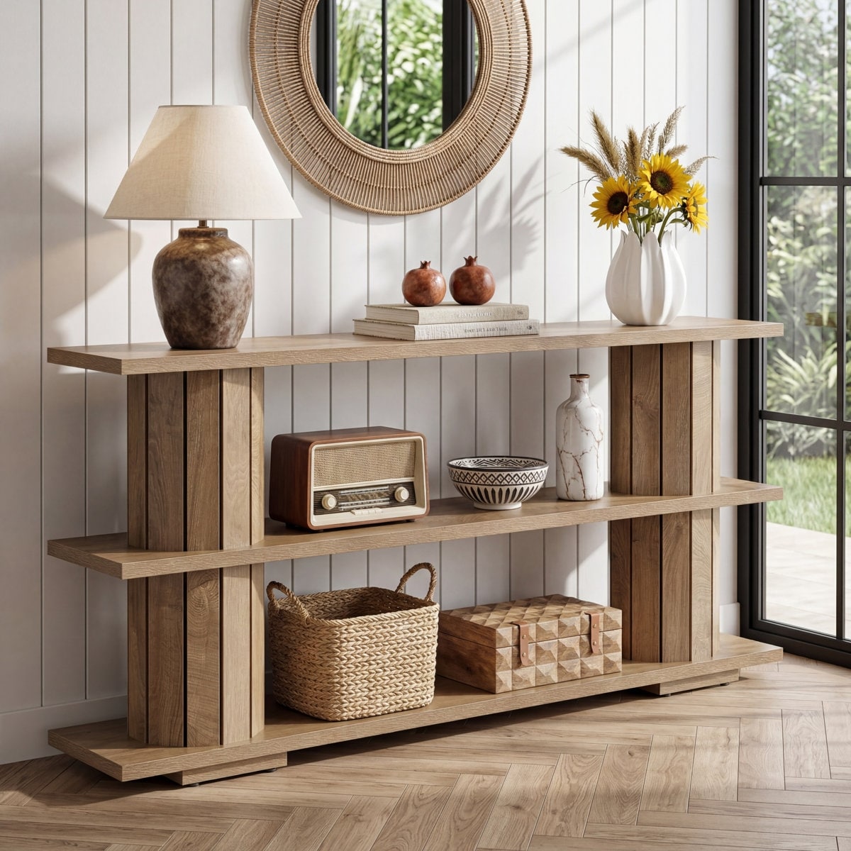 Rustic Wooden Console Table With Storage For Living Room Entryway
