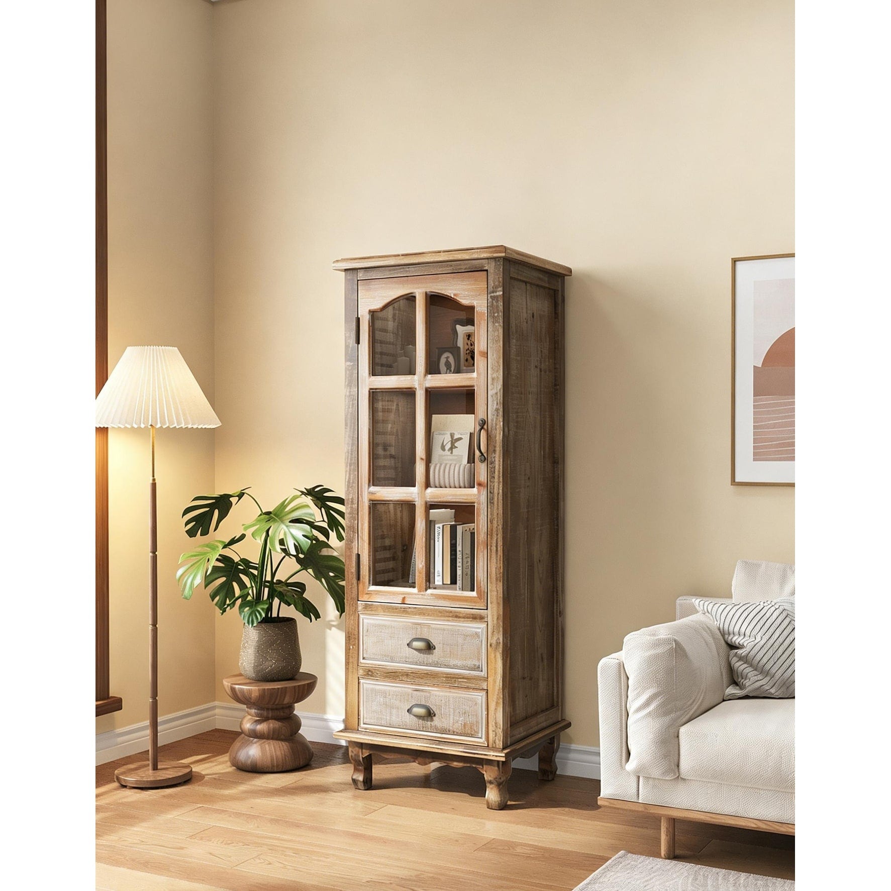 Rustic Wooden Storage Cabinet Accent Cabinet With 2 Drawers Ancient White Bookcase Display Cabinet Storage Closet