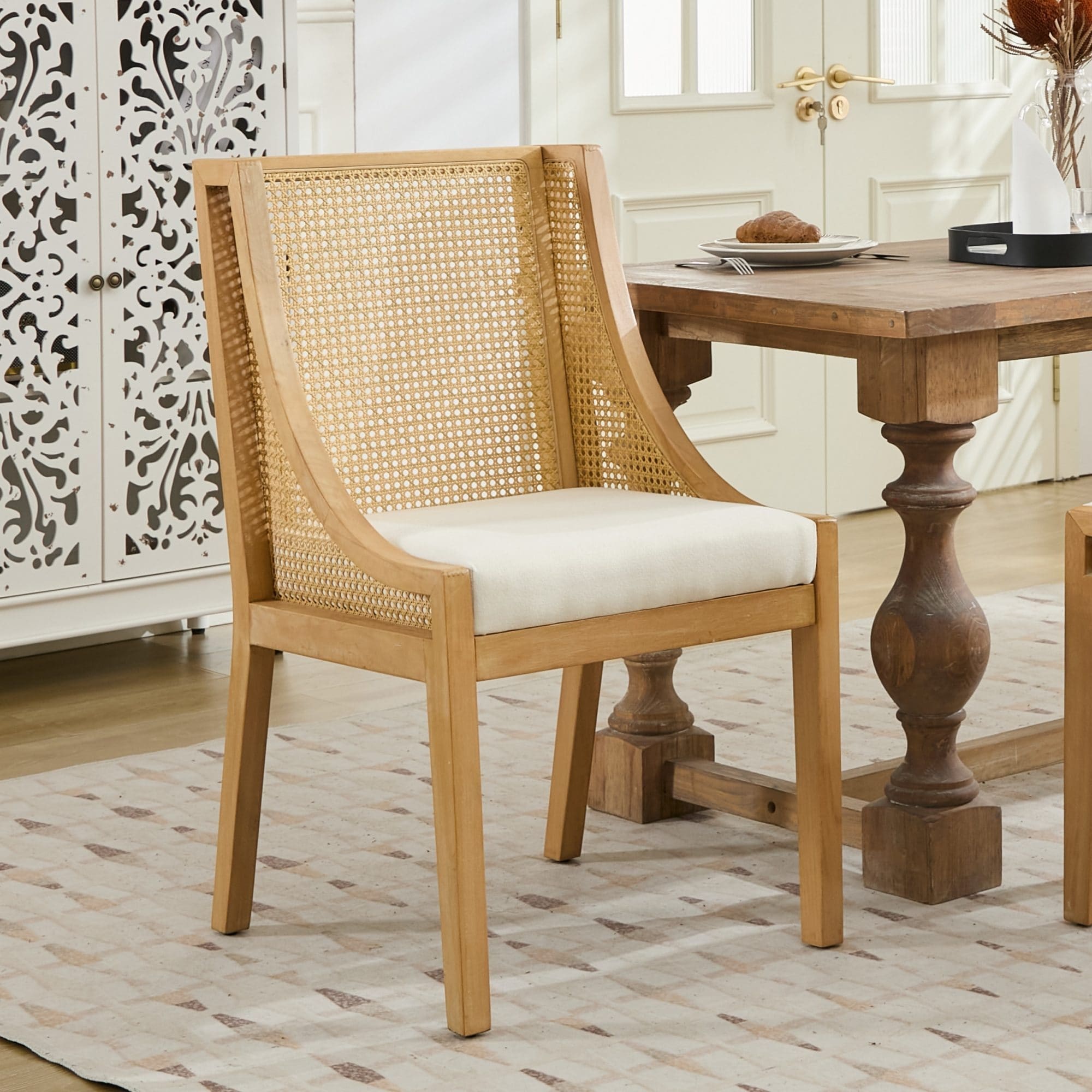 Rustic Wooden Style Rattan Dining Chairs