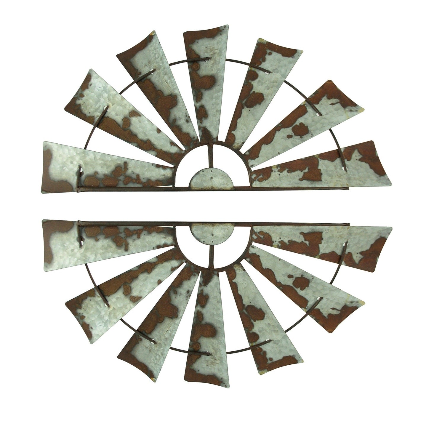 Rusty Weathered Metal Half Windmill Wall Hangings Set Of 2 12.5 X 24 X 0.25 Inches