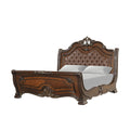 Ruth Queen Bed Faux Leather Headboard With Burl Inlays Mahogany Brown