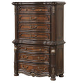 Ruth Tall Dresser Chest With Burl Inlays 7 Drawers Mahogany Brown Wood