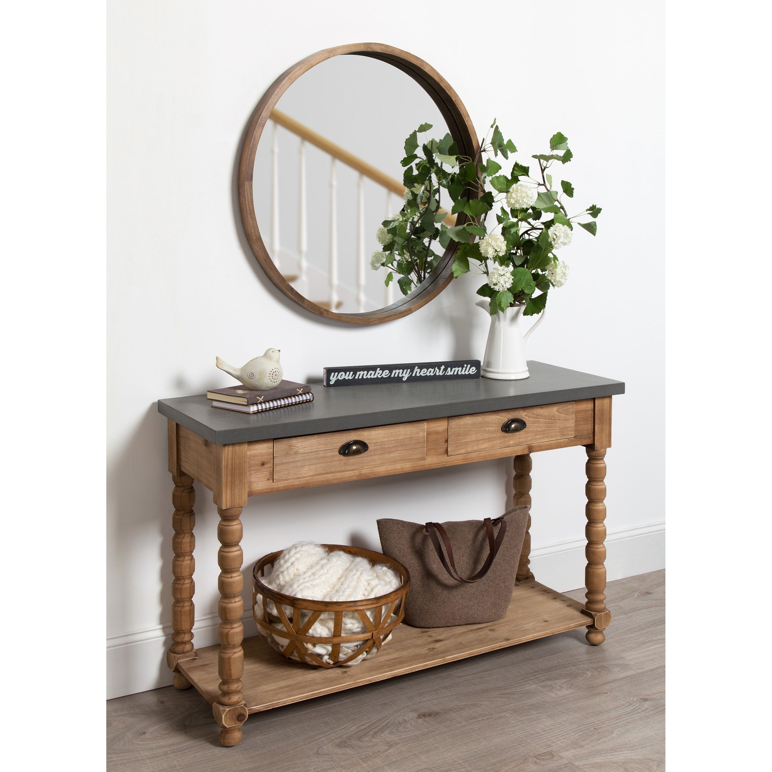 Rutledge Two Drawer Console Table Rustic Wood And Concrete Gray Top